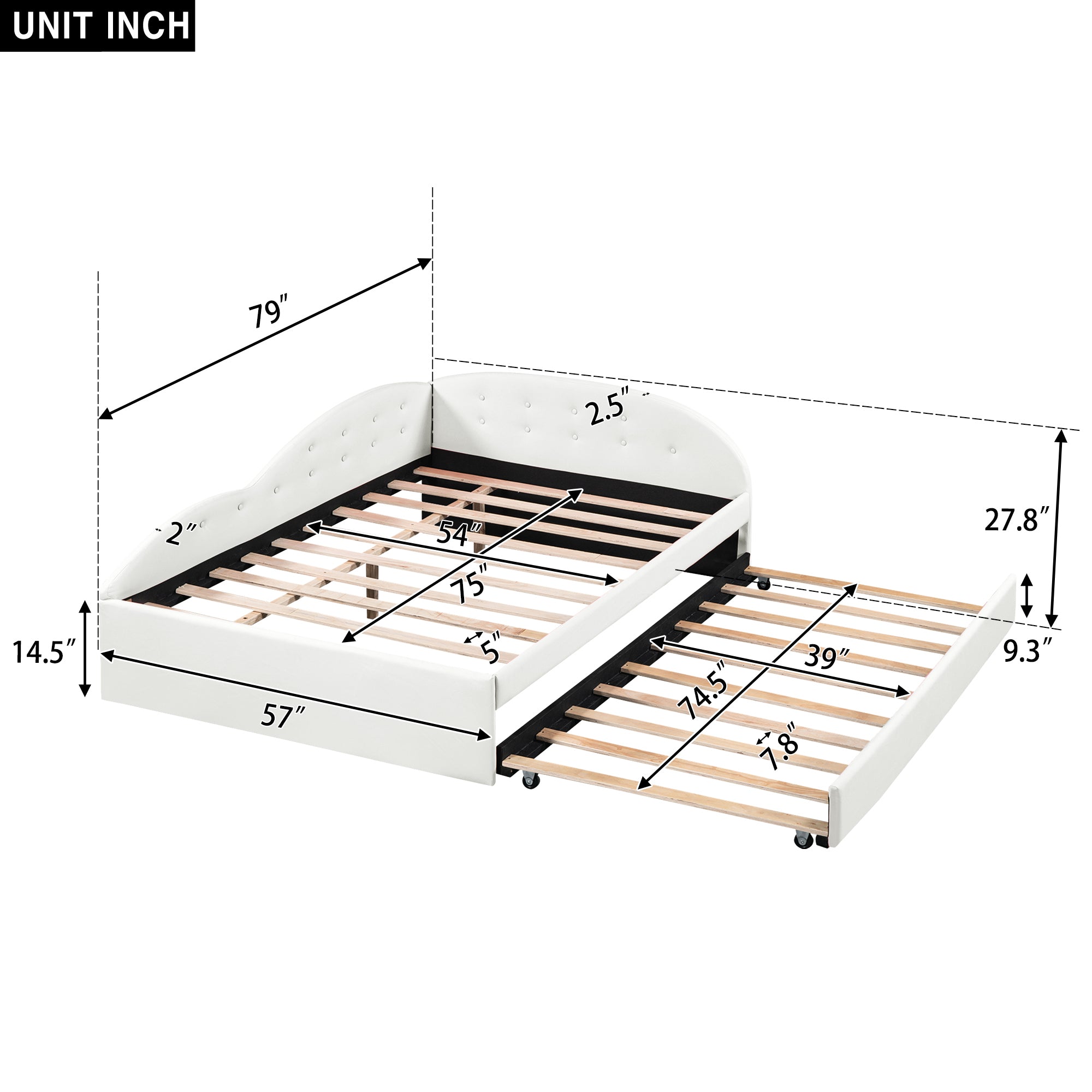 Full Size PU Upholstered Tufted Daybed with Trundle and Cloud Shaped Guardrail, White - Atlantic Fine Furniture Melbourne FL