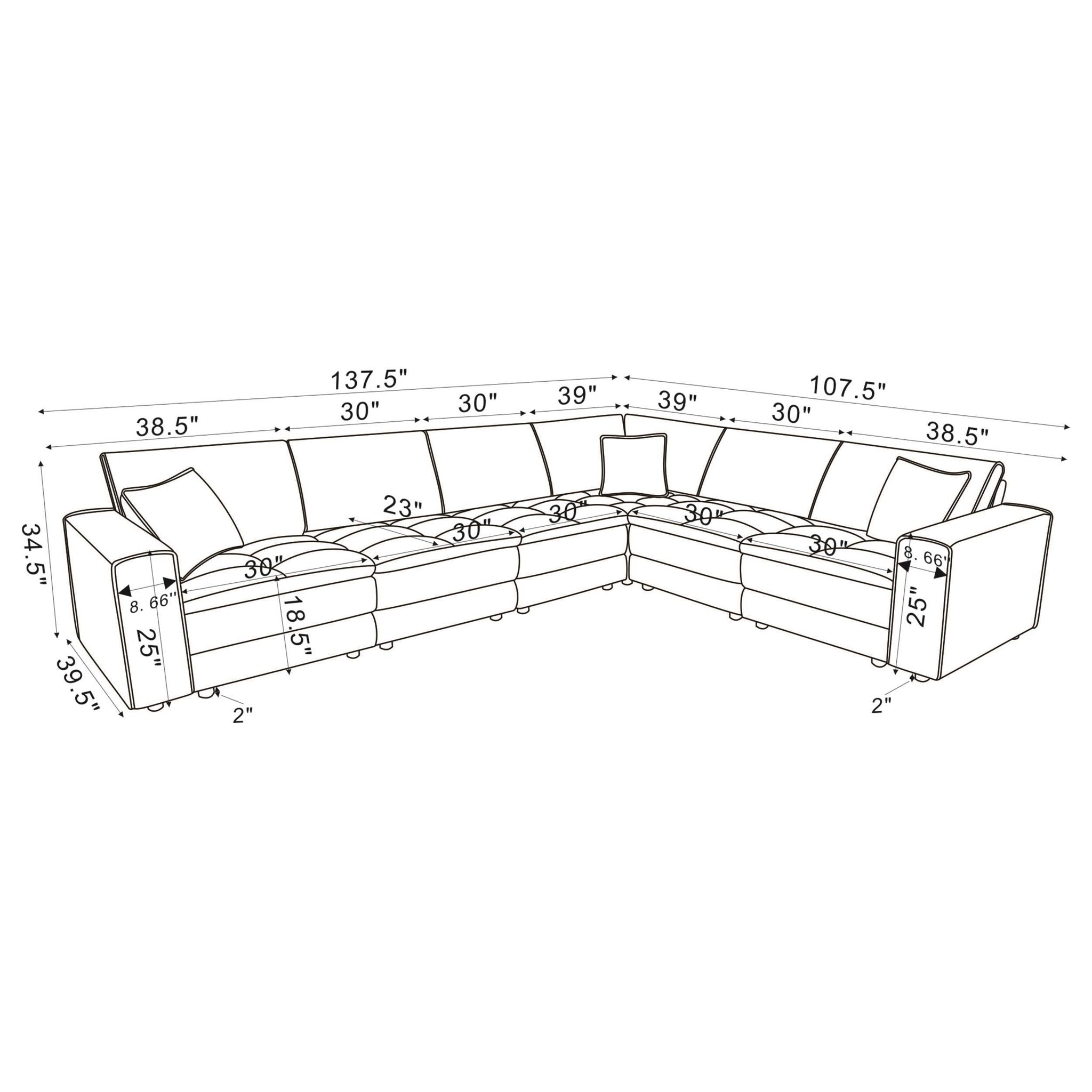Atlantic 6-piece Upholstered Modular Sectional Sofa Blue