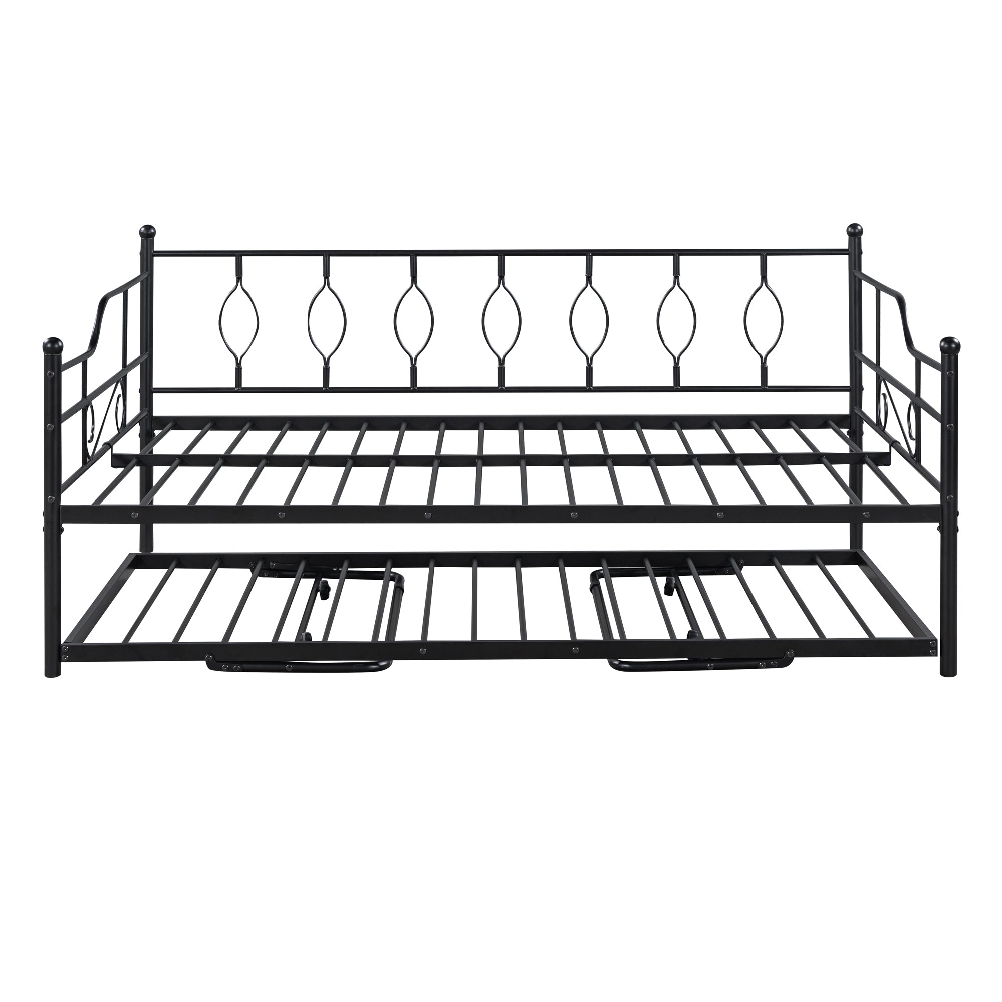 Full Size Metal Daybed with Twin Size Adjustable Trundle, Portable Folding Trundle, Black(OLD SKU:MF293730AAB)