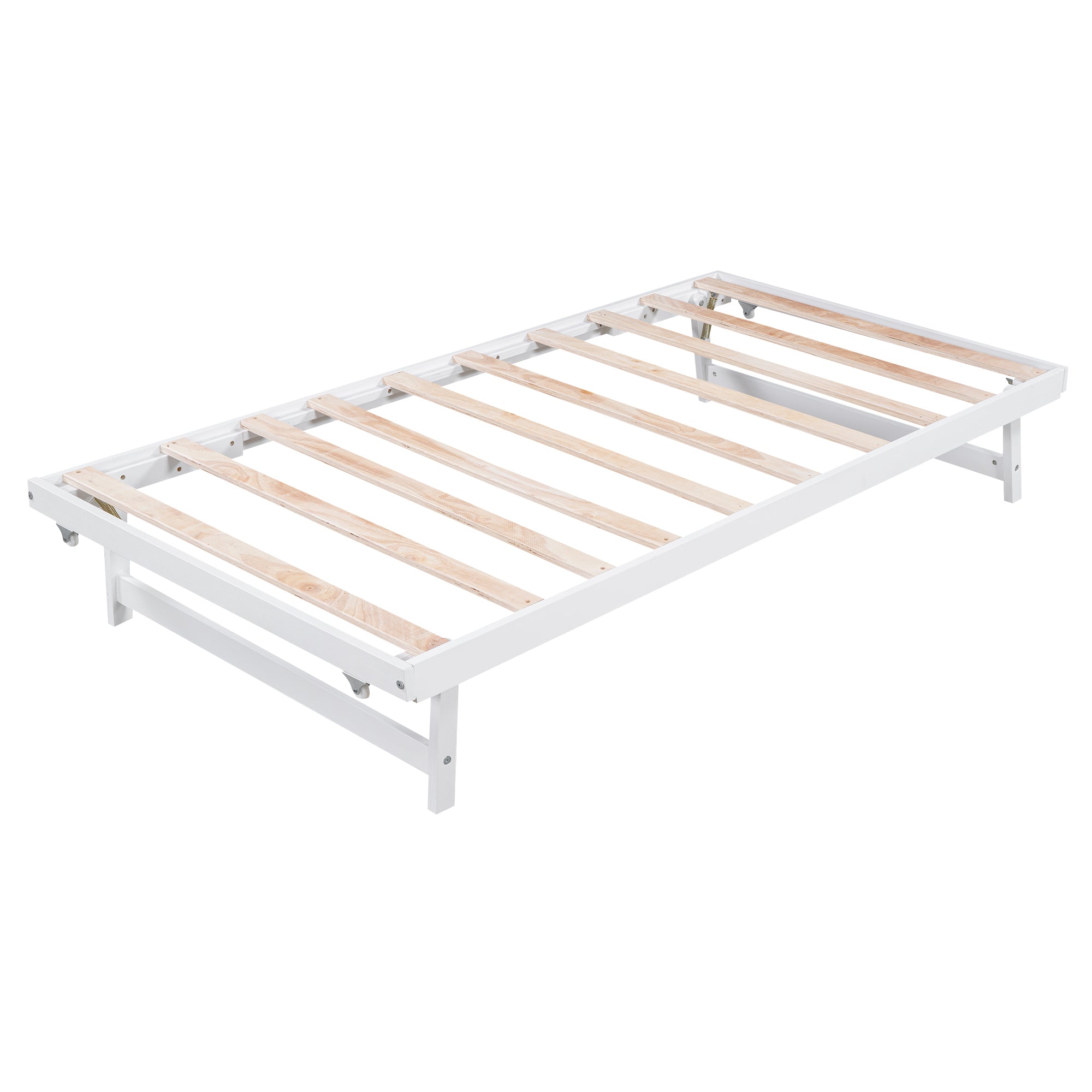 Full Size Platform Bed with Adjustable Trundle,White(Old SKU:SM000248AAK)