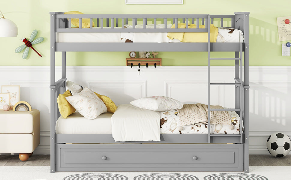 Twin over Twin Bunk Bed with Twin Size Trundle, Convertible Beds, Gray - Atlantic Fine Furniture Melbourne FL