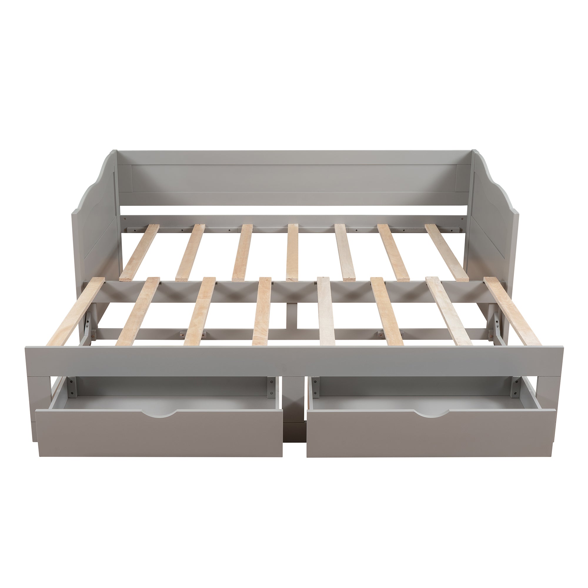 Wooden Daybed with Trundle Bed and Two Storage Drawers , Extendable Bed Daybed,Sofa Bed with Two Drawers, Gray - Atlantic Fine Furniture Melbourne FL