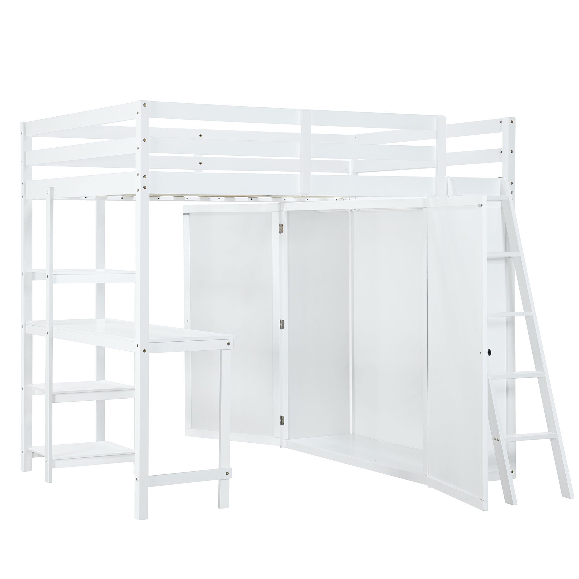 Full Size Loft Bed with Wardrobe and Desk and Shelves, White - Atlantic Fine Furniture Melbourne FL