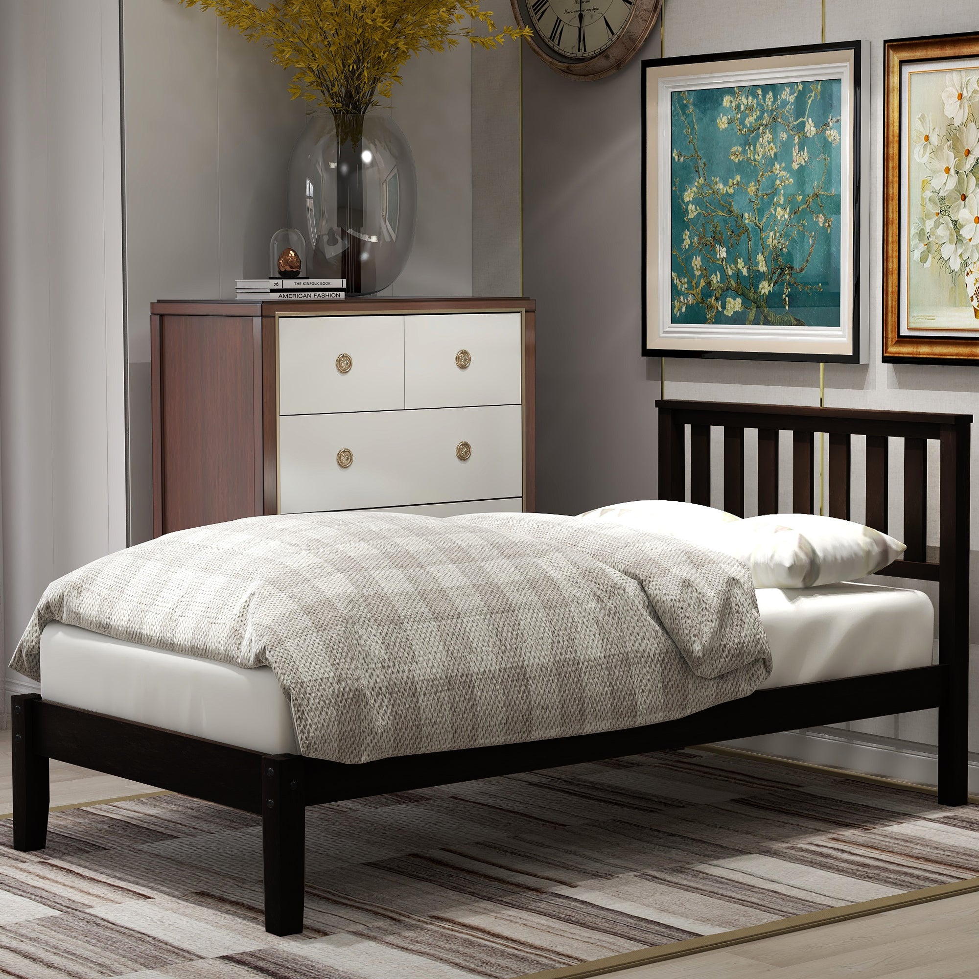 Wood Platform Bed with Headboard/Wood Slat Support,Twin (Espresso) - Atlantic Fine Furniture Melbourne FL