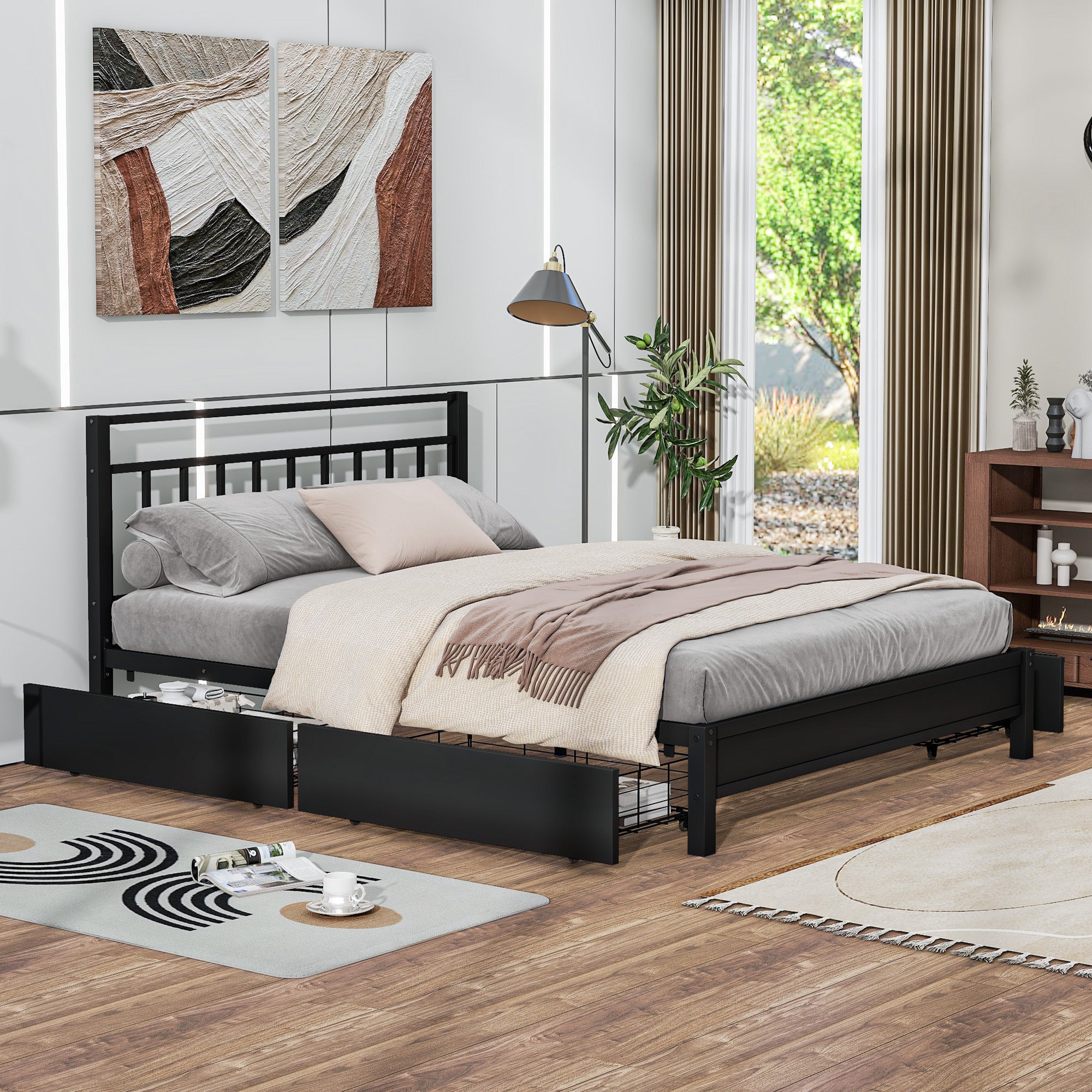 Queen Size Storage Platform Bed with 4 Drawers, Black - Atlantic Fine Furniture Melbourne FL