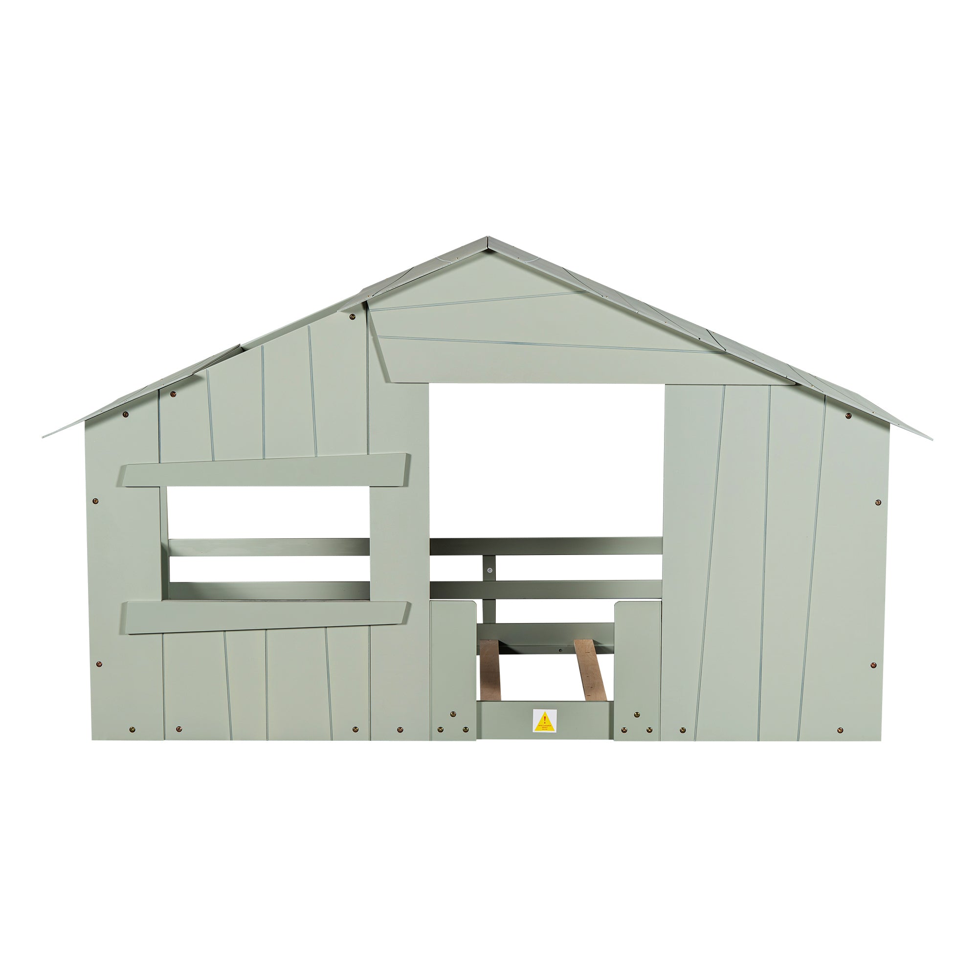 Wood Twin Size House Bed with Roof, Window and Guardrail, Light Green - Atlantic Fine Furniture Melbourne FL