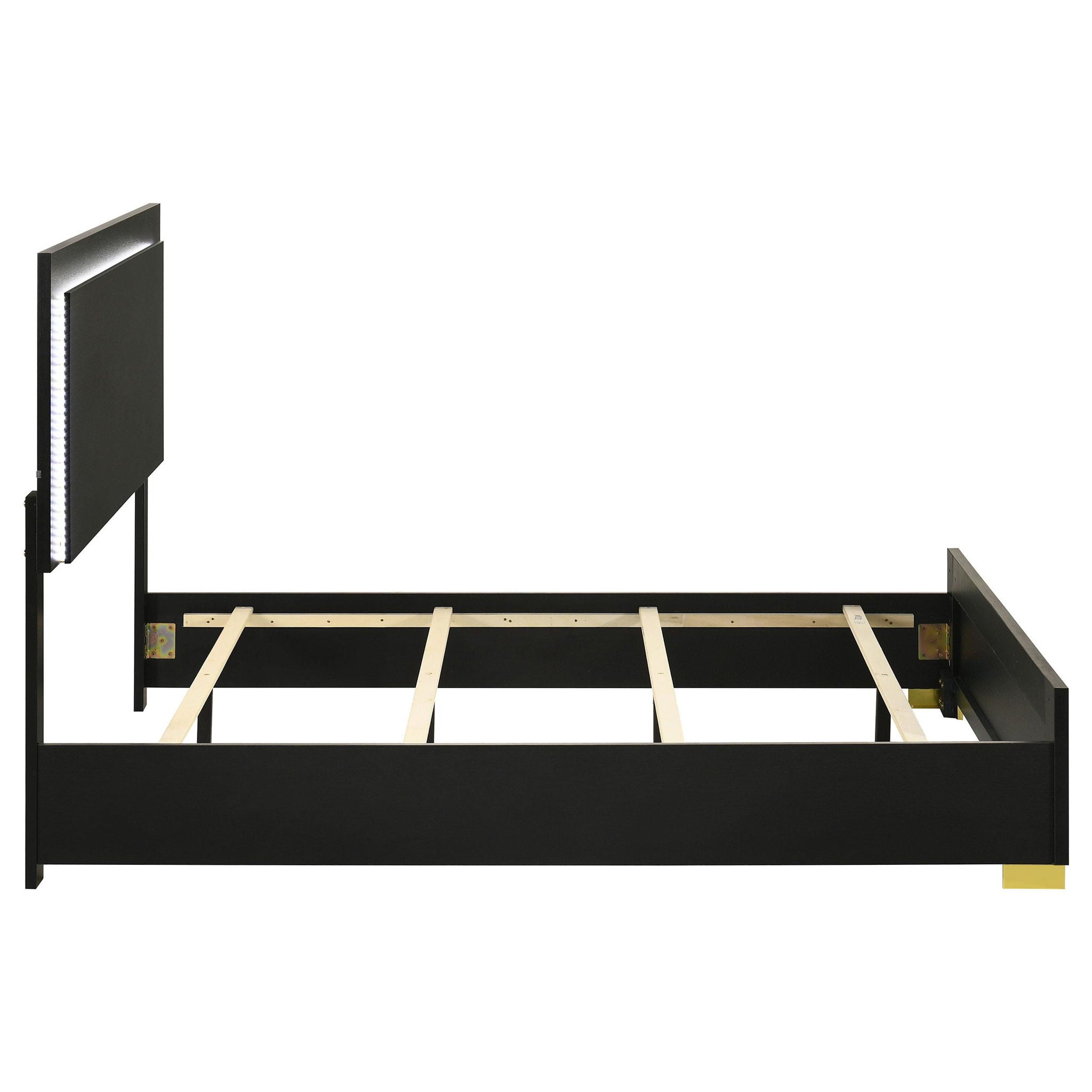 Marceline Wood Full LED Panel Bed Black