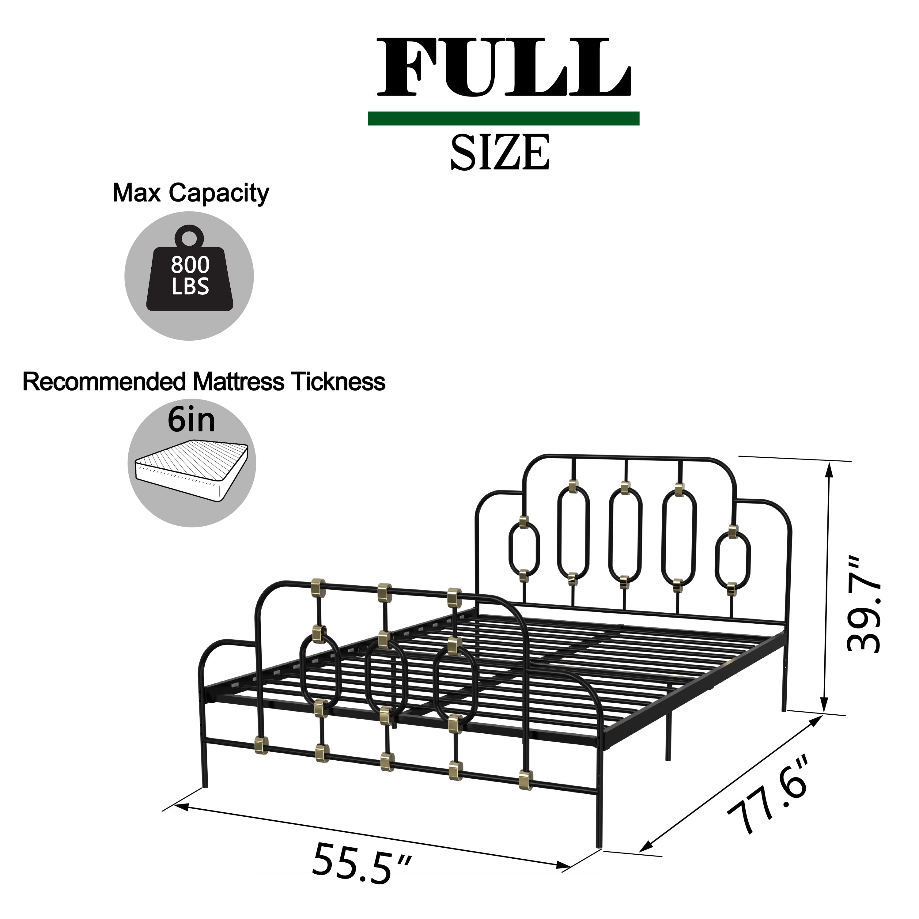 Ola Metal Bed, Black with Gold Detail, Full - Atlantic Fine Furniture Melbourne FL