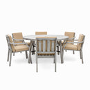6 Person Outdoor Wooden Dining Set With Umbrella Hole And Removable Cushions For Patio - Gray