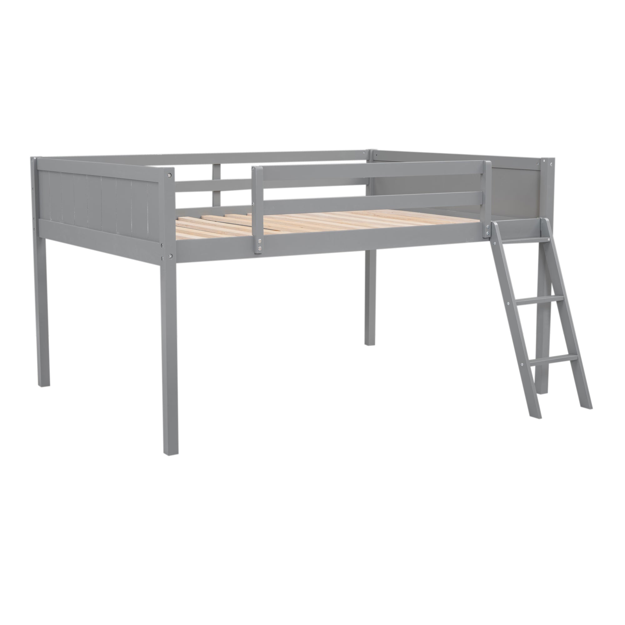 Full Size Wood Loft Bed with Ladder, ladder can be placed on the left or right, Gray - Atlantic Fine Furniture Melbourne FL