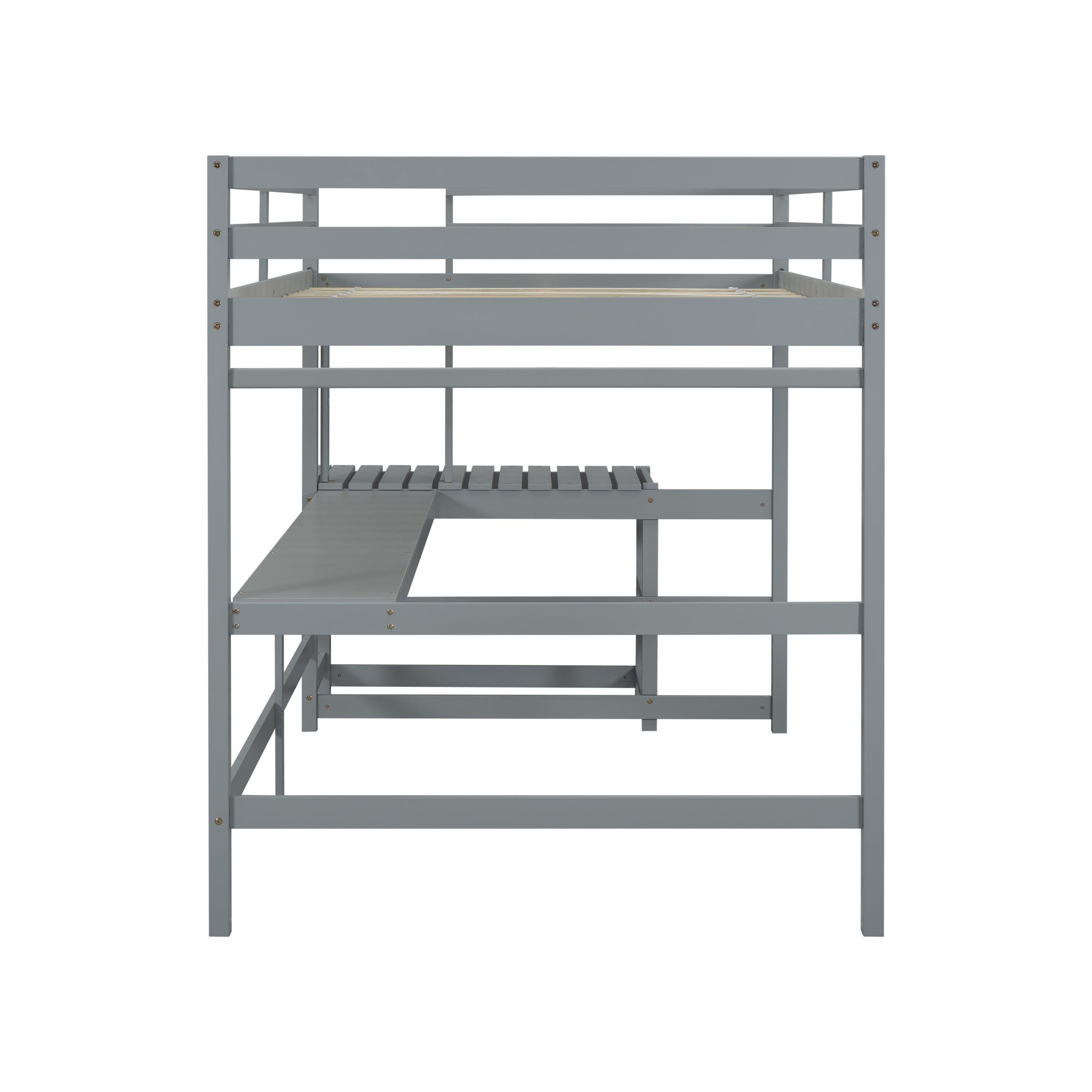 Full Loft Bed with Built-in Desk, Ladder Platform, Ladders, Guardrails,Grey