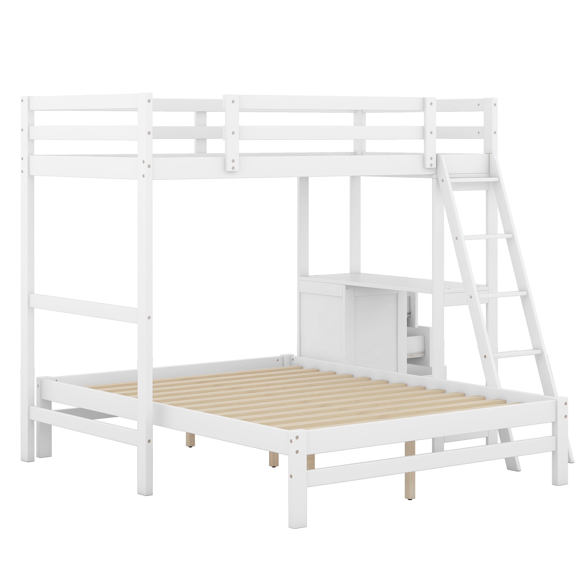 Twin over Full Bunk Bed with Built-in Desk and Three Drawers,White - Atlantic Fine Furniture Melbourne FL