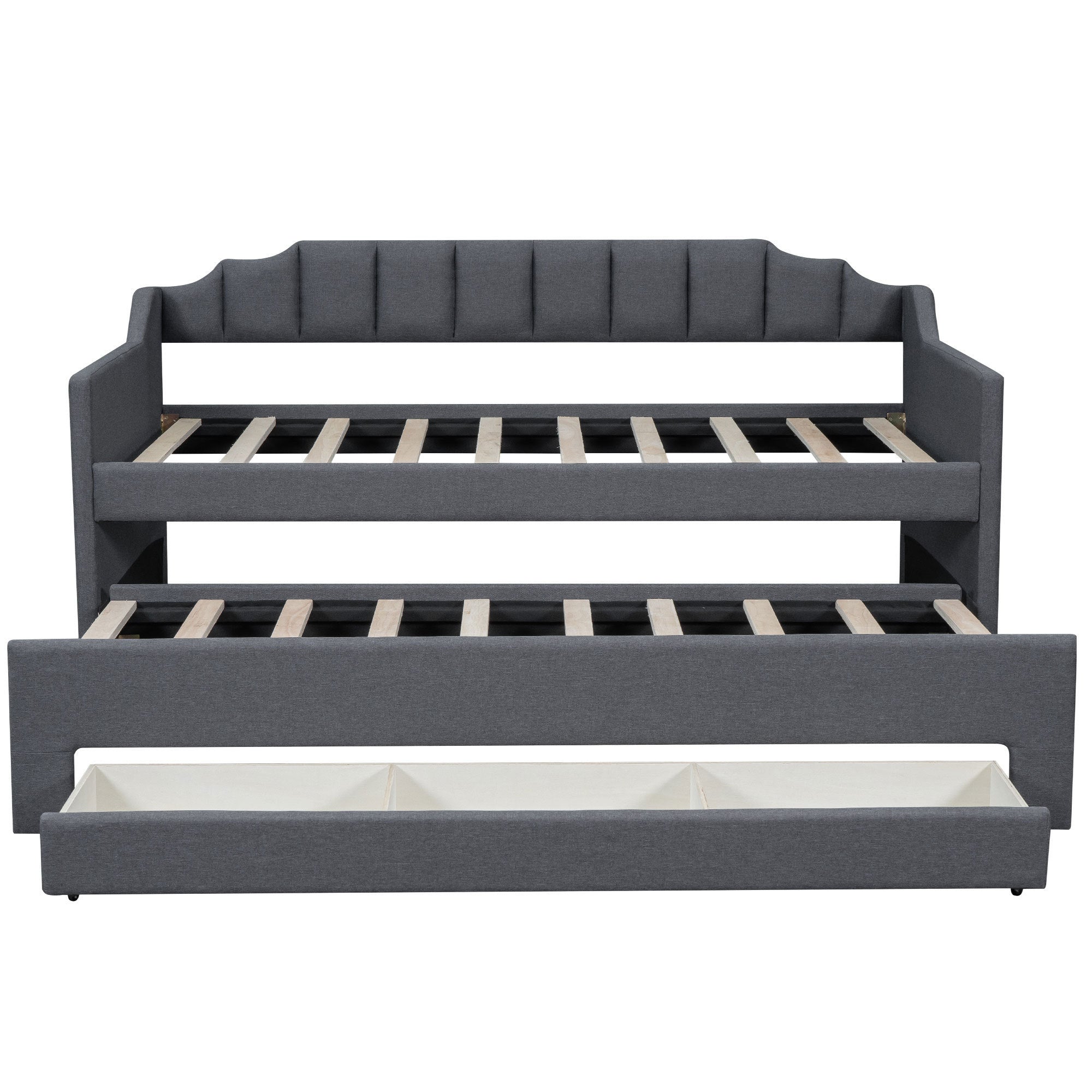 Twin Size Upholstered Daybed with Trundle and Three Drawers,Gray - Atlantic Fine Furniture Melbourne FL