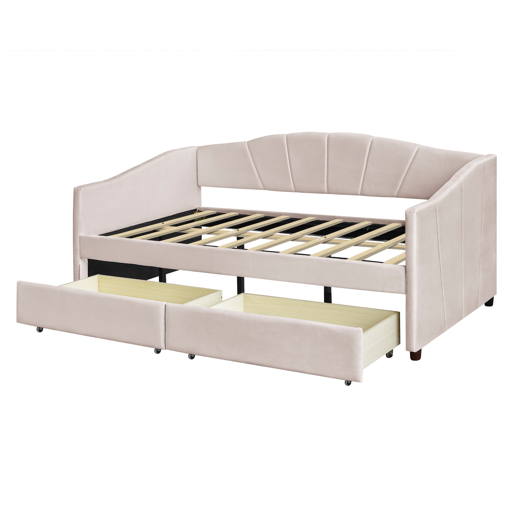 Upholstered daybed Twin Size with Two Drawers and Wood Slat ,Beige - Atlantic Fine Furniture Melbourne FL