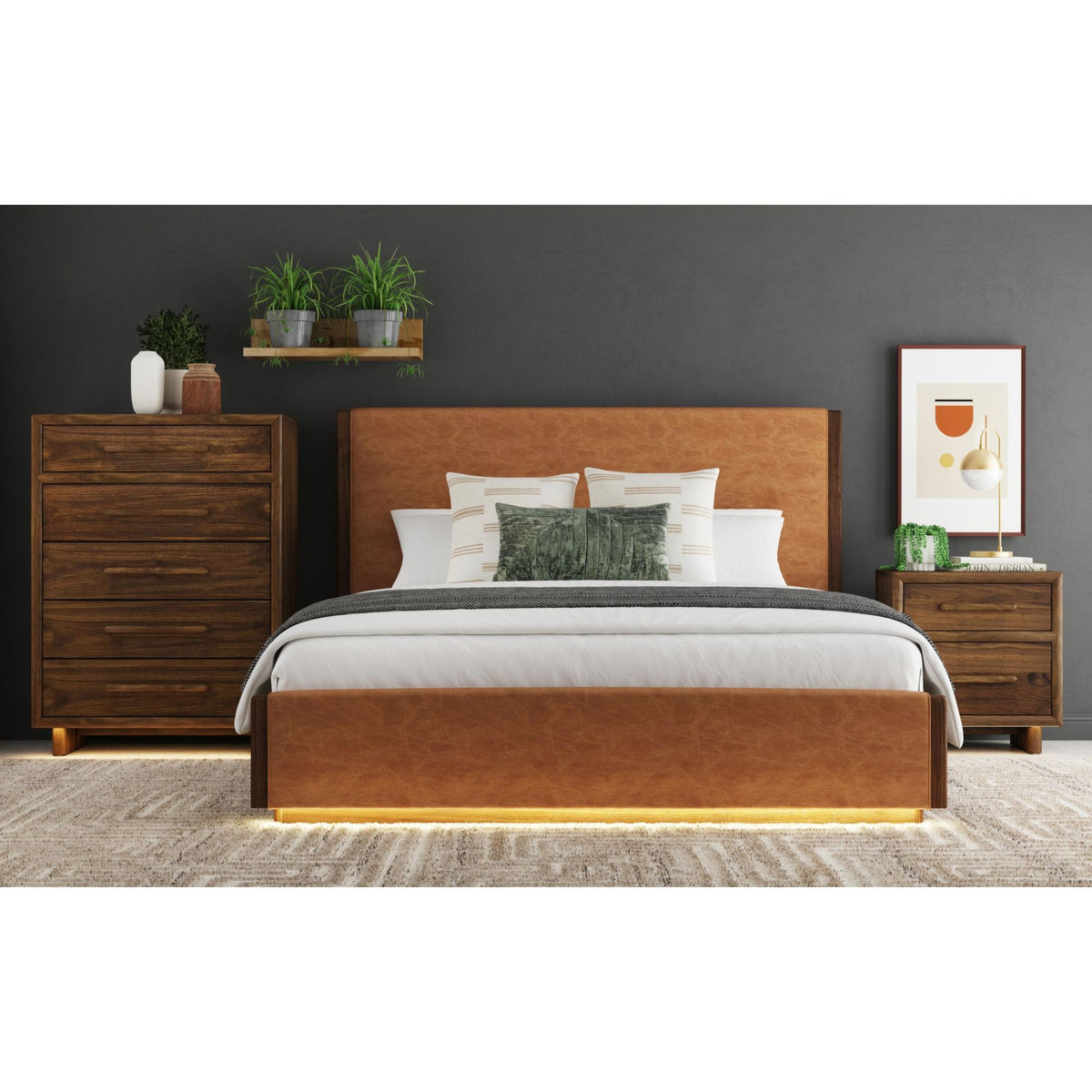 Brisbane Nightstand With USBC And LED in Brown by Elements International, view 6