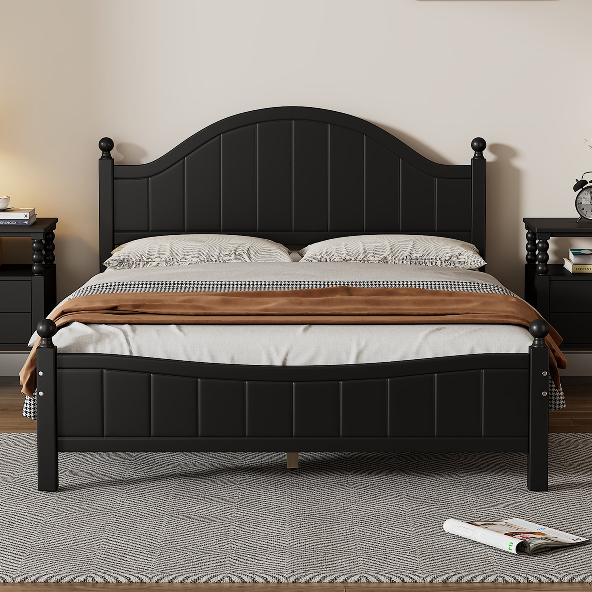Traditional Concise Style Black Solid Wood Platform Bed, No Need Box Spring, Full - Atlantic Fine Furniture Melbourne FL