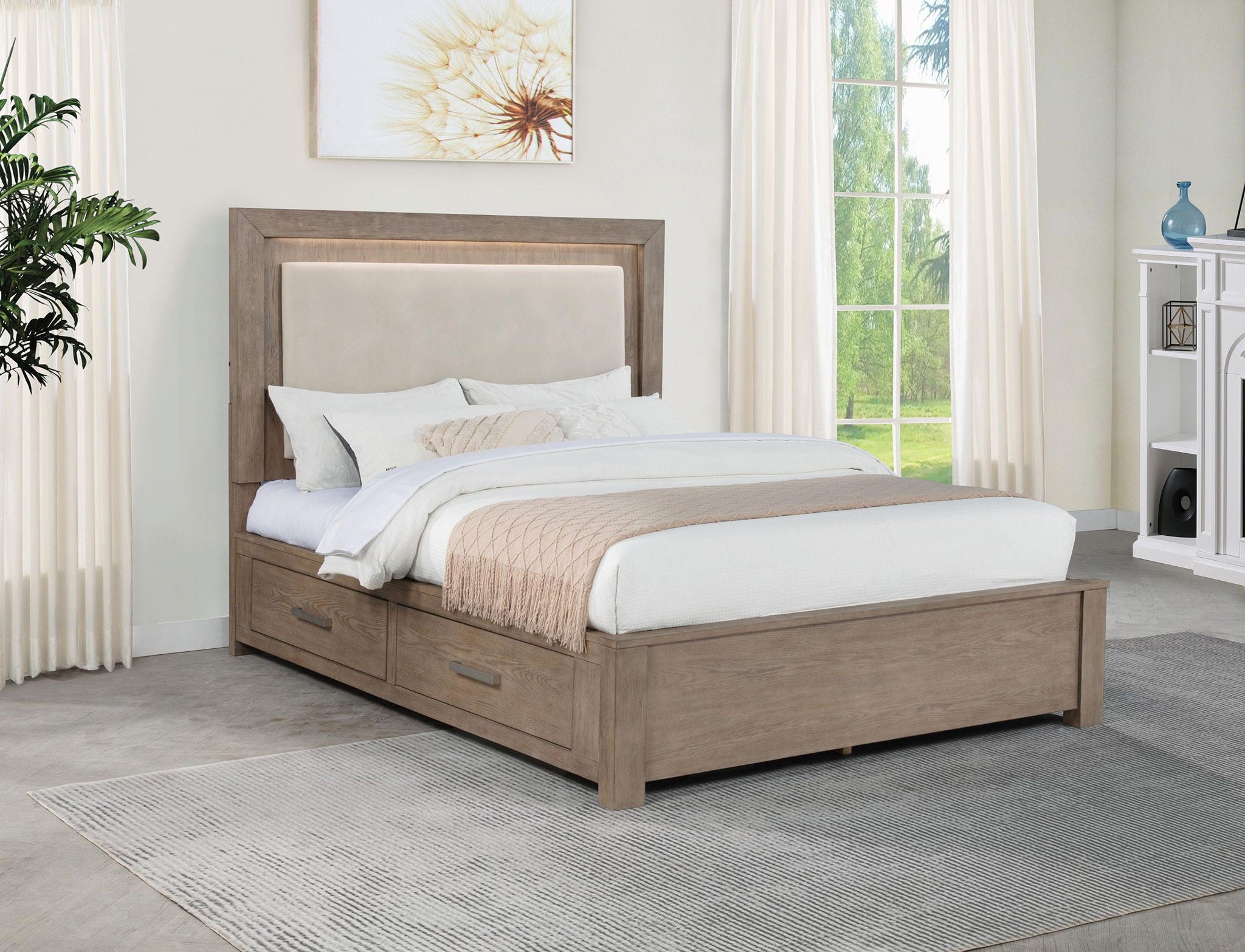 Kenora 56-inch Queen LED Storage Bed Barley Brown