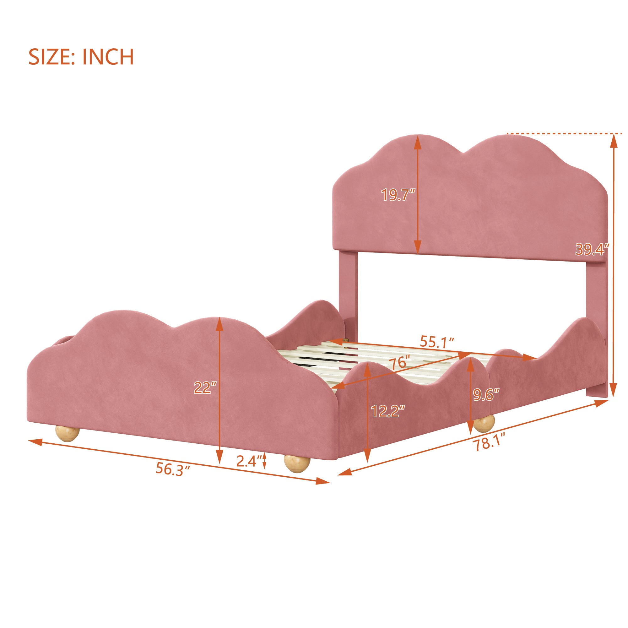 Full Size Upholstered Platform Bed with Cloud Shaped bed board, Dark Pink - Atlantic Fine Furniture Melbourne FL