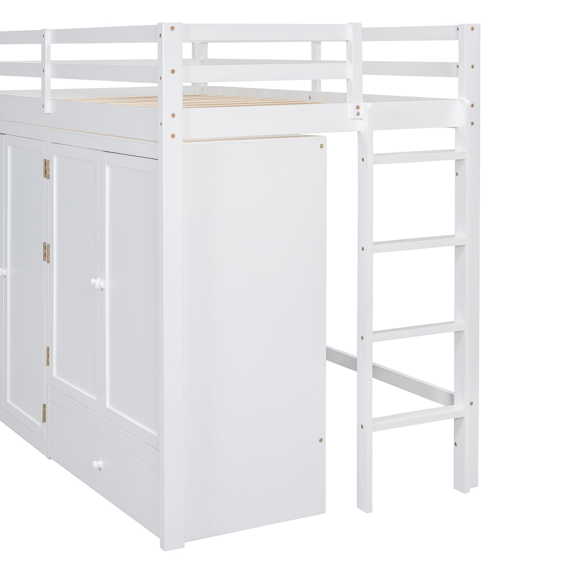 Twin size Loft Bed with Drawer, Two Wardrobes and Mirror, White - Atlantic Fine Furniture Melbourne FL