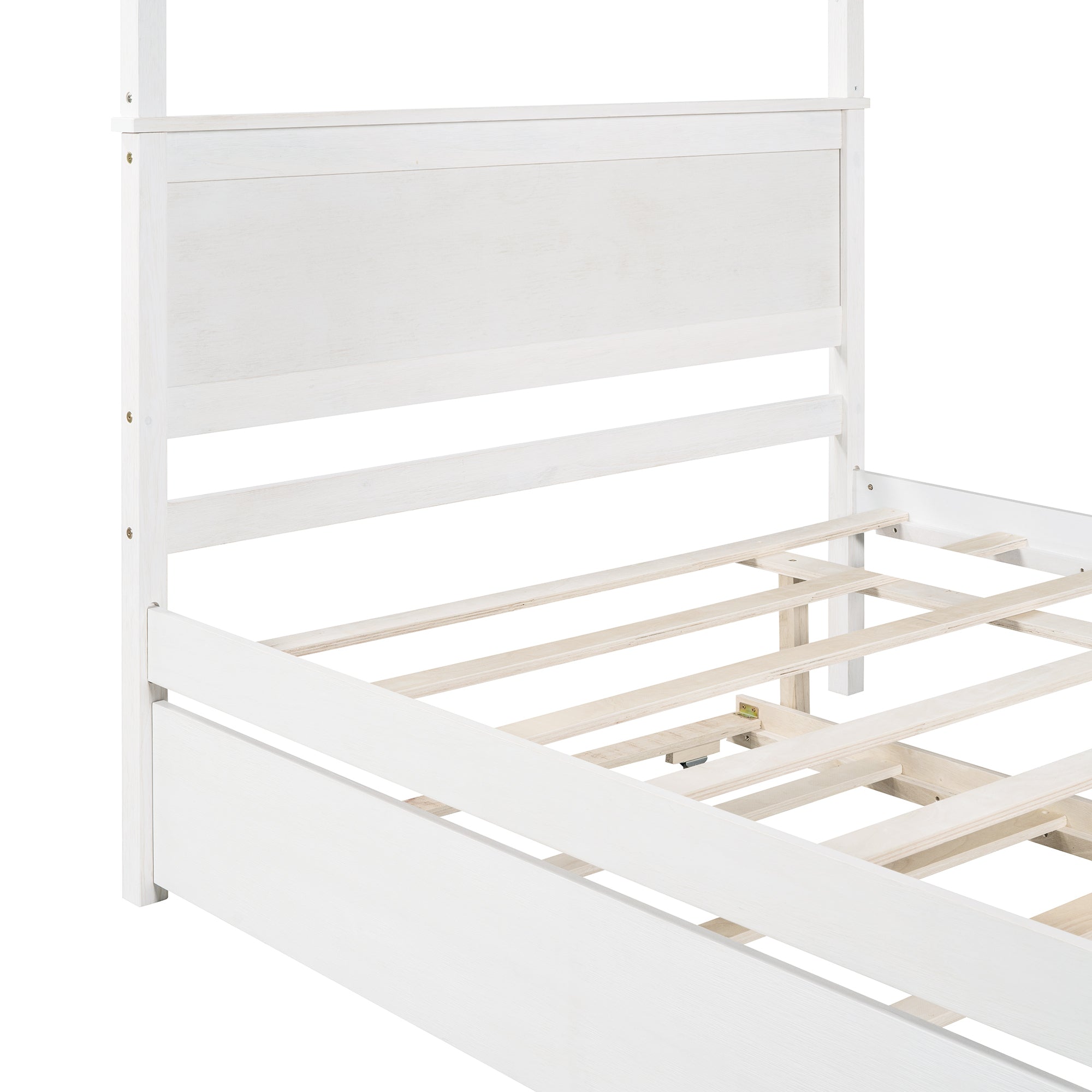 Wood Canopy Bed with Trundle Bed ,Full Size Canopy Platform bed With Support Slats .No Box Spring Needed, Brushed White