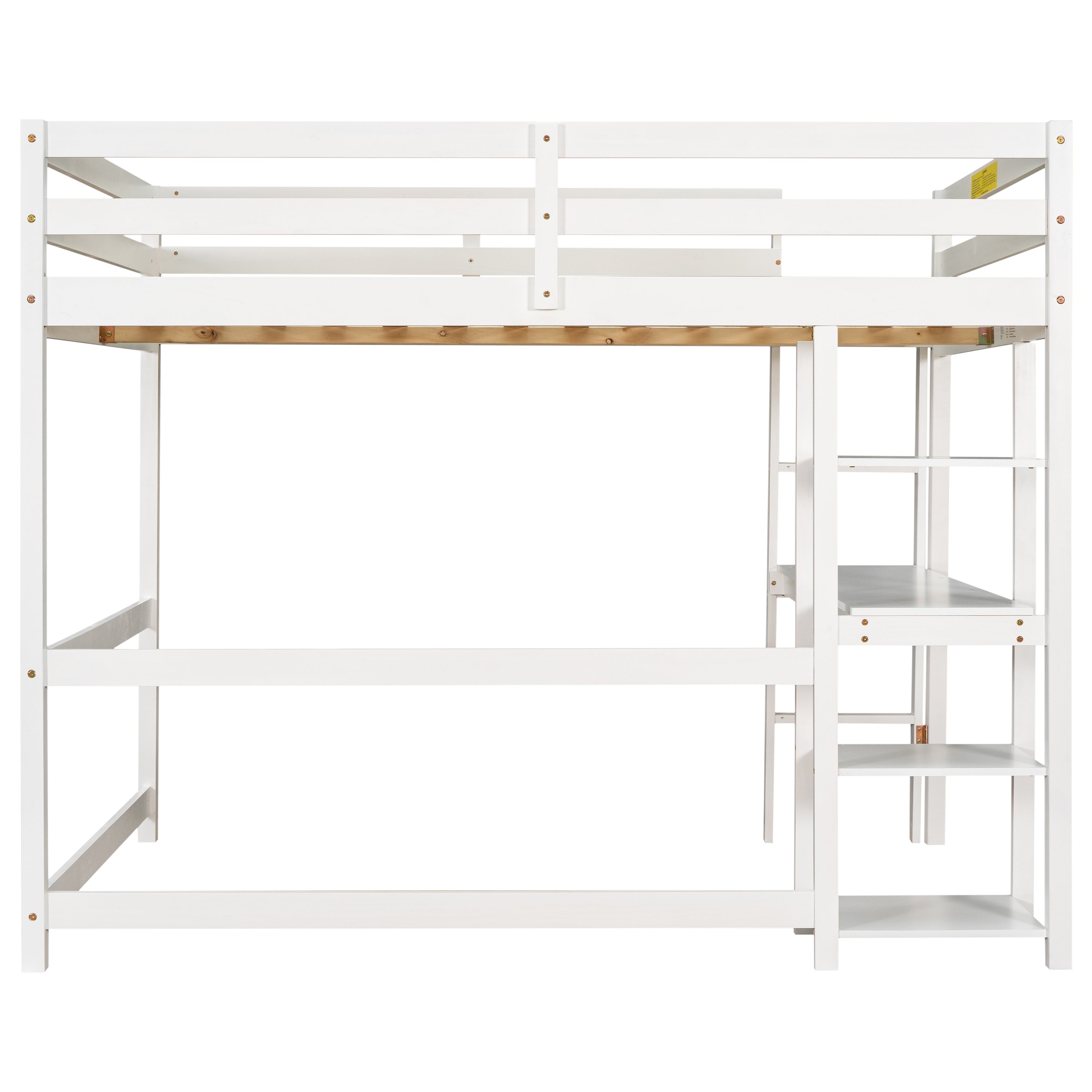 Full Loft Bed with Desk and Shelves,White