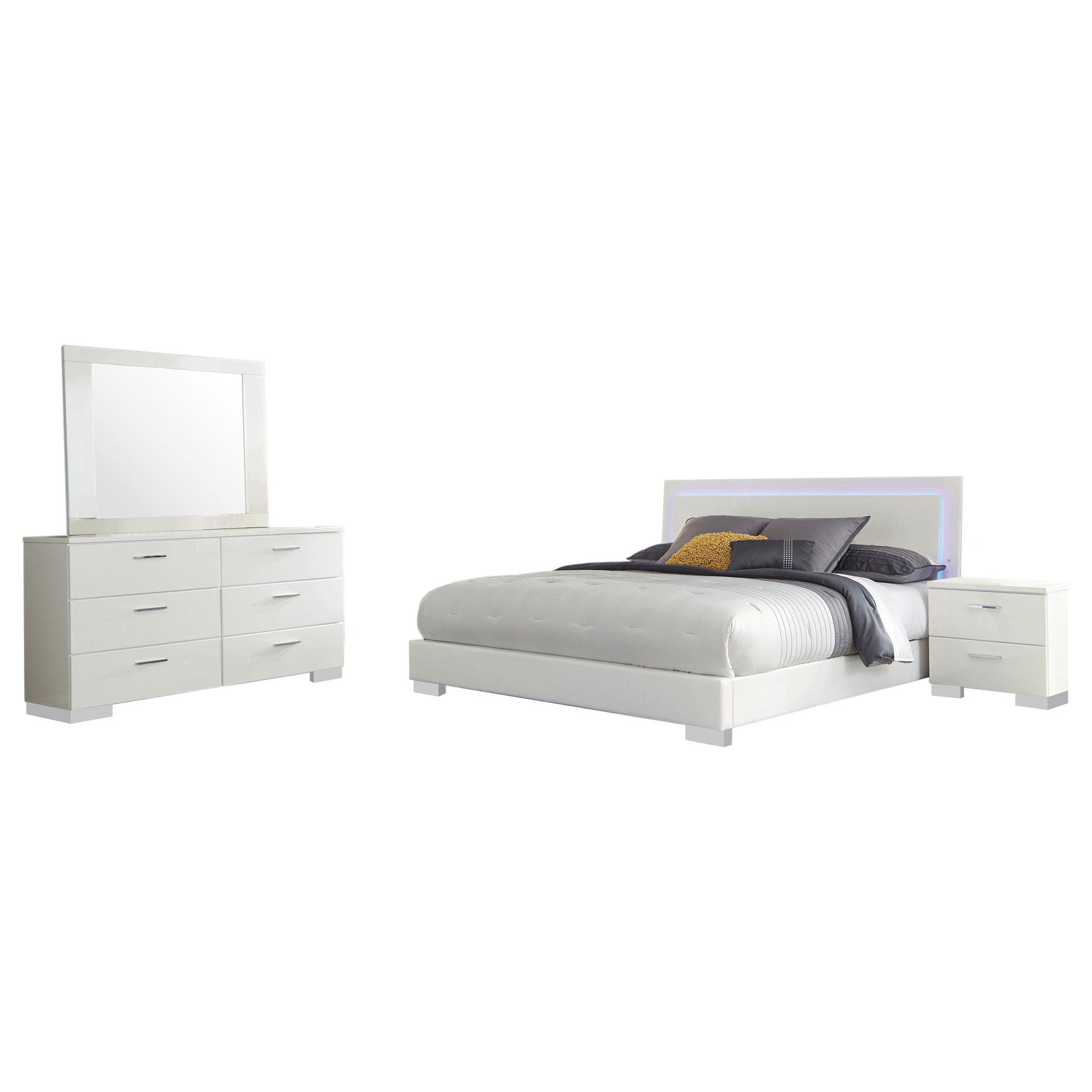 Felicity 4-piece Eastern King Bedroom Set White High Gloss