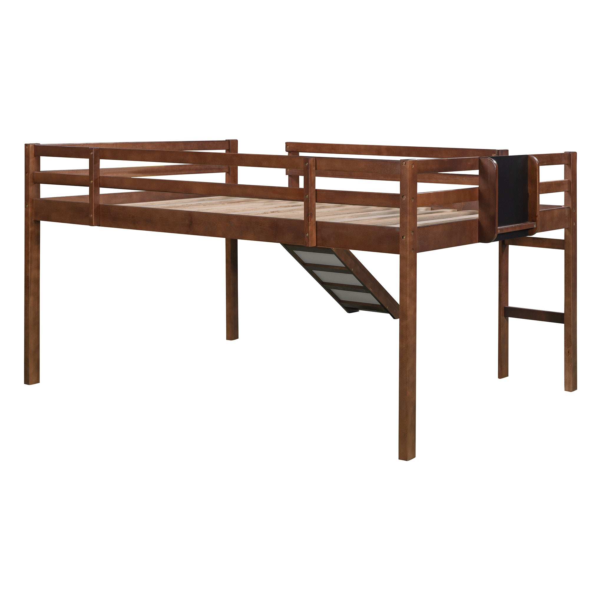 Full size Loft Bed Wood Bed with Slide, Stair and Chalkboard,Walnut(Old SKU:WF282116AAL) - Atlantic Fine Furniture Melbourne FL
