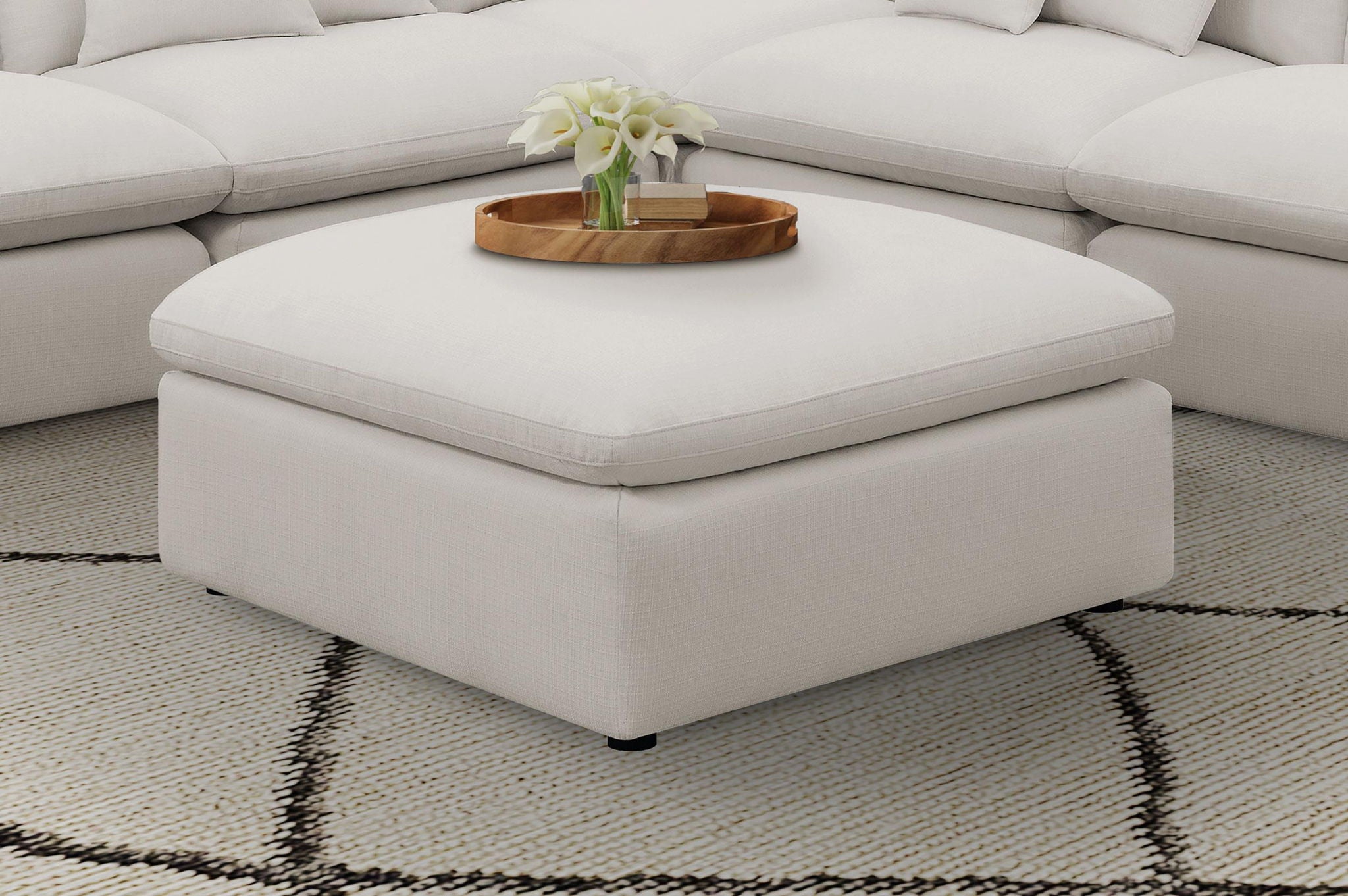 Hobson Square Upholstered Ottoman Ivory