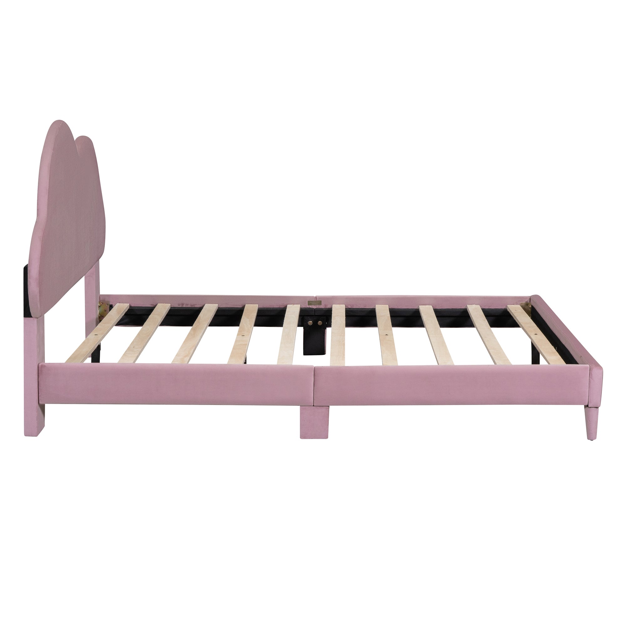 Full size Upholstered Cloud-Shape Bed ,Velvet Platform Bed with Headboard,No Box-spring Needed,Pink - Atlantic Fine Furniture Melbourne FL