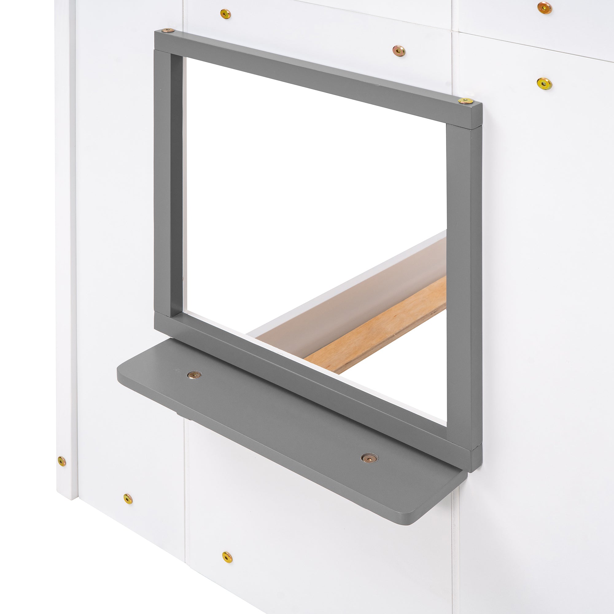 Twin Over Twin Bunk Bed Wood Bed with Roof, Window, Guardrail, Ladder (White)(OLD SKU :LP000056AAK) - Atlantic Fine Furniture Melbourne FL