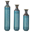 Modern Droplet Shaped Floor Vase Set, Glazed Metal Decorative Vases 3 Piece Home Decor - Aqua Blue