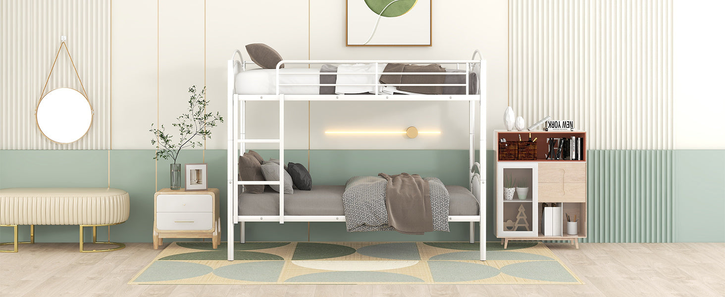 Twin Over Twin Metal Bunk Bed,Divided into Two Beds(White){OLD SKU:MF280424AAK} - Atlantic Fine Furniture Melbourne FL