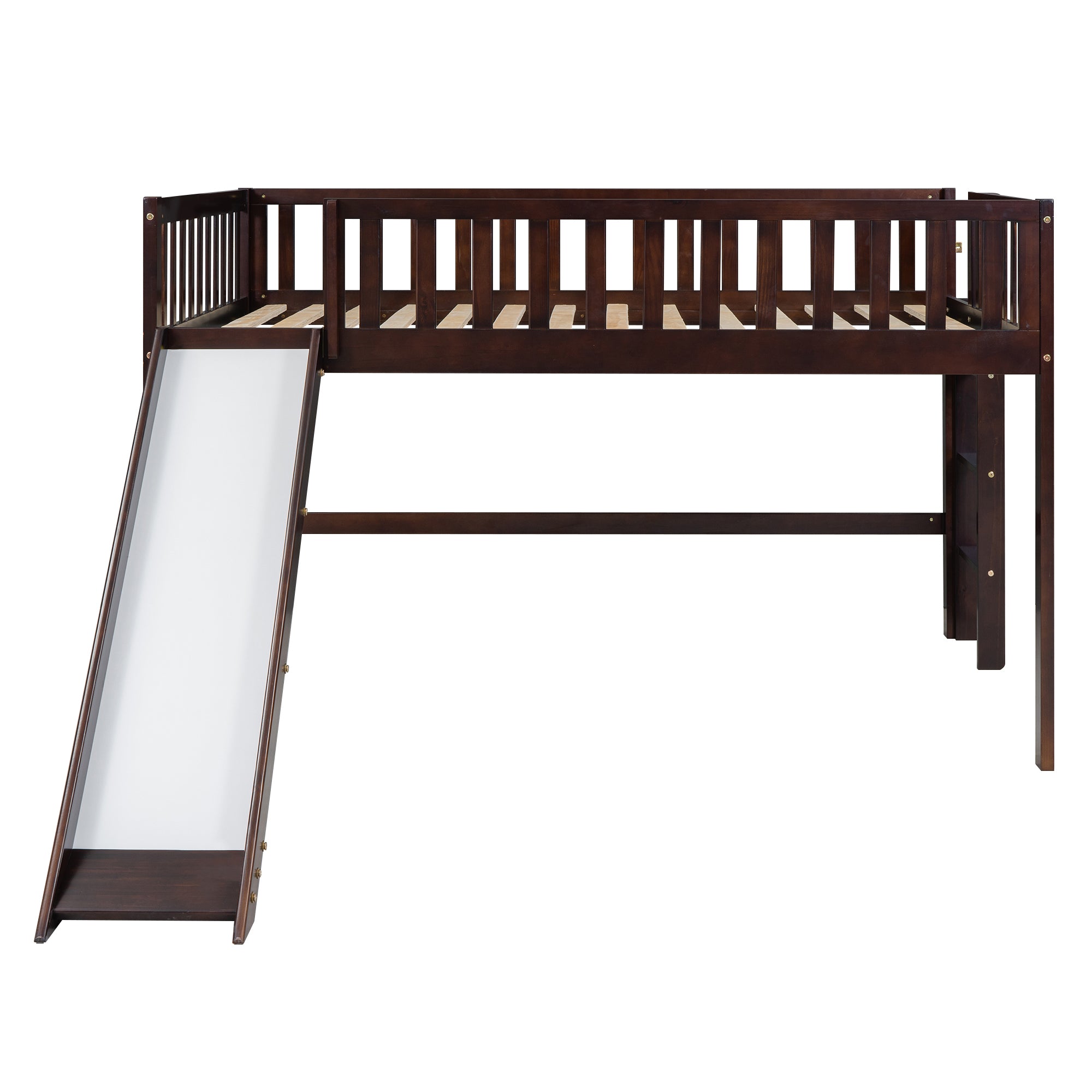 Full Size Low Loft Bed with Ladder and Slide,Espresso - Atlantic Fine Furniture Melbourne FL