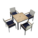5 Piece Patio Dining Table Set, Acacia Wood Table Top With Umbrella Hole