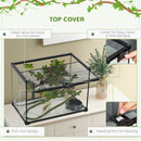 Pawhut - 14 Gallon Reptile Glass Terrarium Tank With Decor Kit Breeding Box Full View With Visually Appealing Sliding Screen Top For Lizards Frogs Snakes Spiders - Black