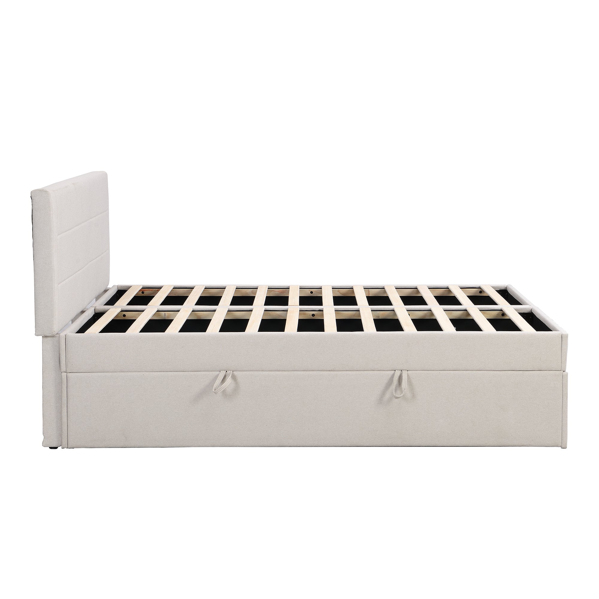 Queen Size Upholstered Platform Bed with Storage Underneath, Beige - Atlantic Fine Furniture Melbourne FL