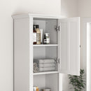Wooden Bathroom Floor Storage Cabinet With 2 Doors And 6 Shelves - White