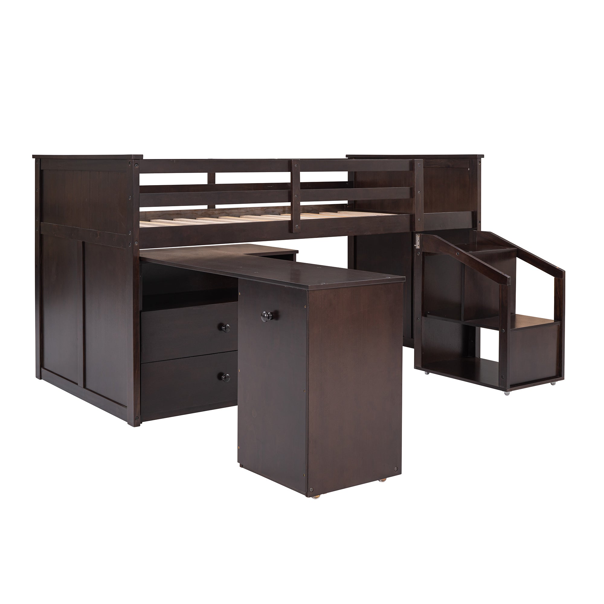 Loft Bed Low Study Twin Size Loft Bed With Storage Steps and Portable,Desk,Espresso(OLD SKU: LT000101AAP) - Atlantic Fine Furniture Melbourne FL
