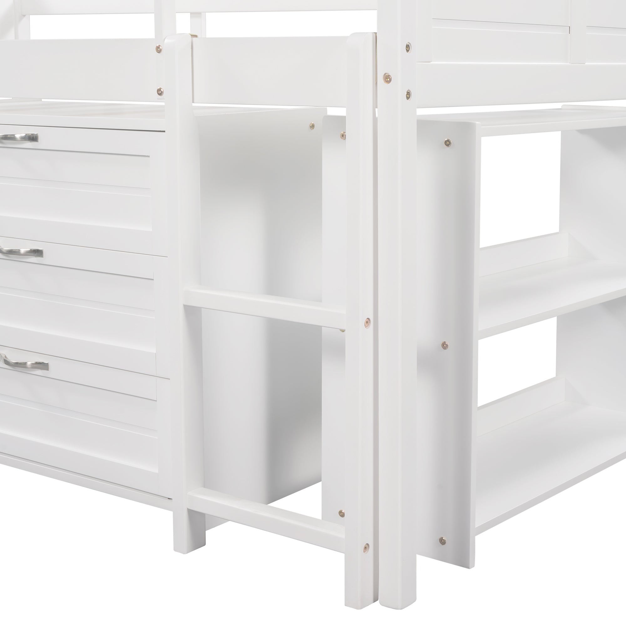 Low Twin Size Loft Bed with Cabinets, Shelves and Slide - White(OLD SKU :LP000503AAK) - Atlantic Fine Furniture Melbourne FL