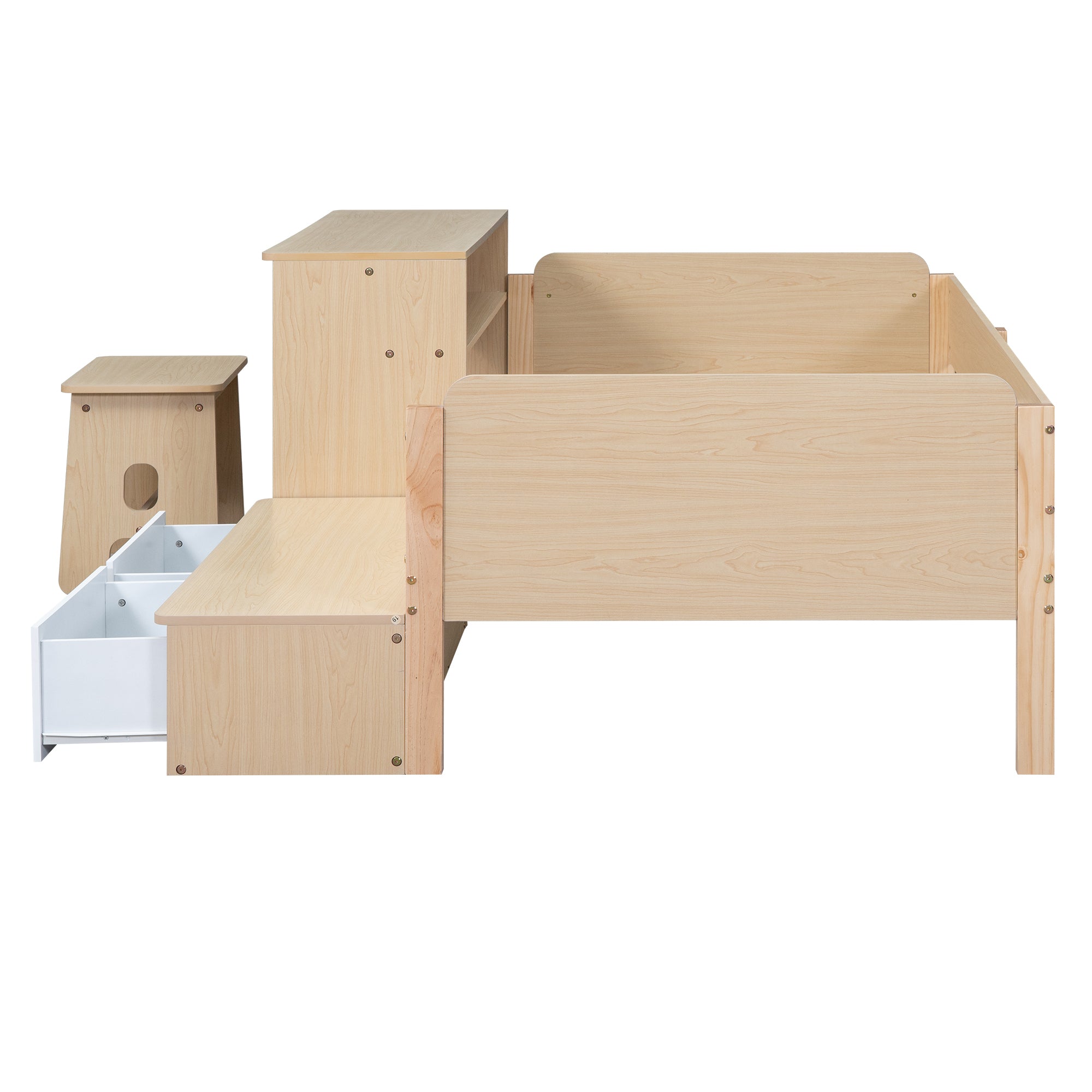 Wood Twin Size Platform Bed with 2 Drawers and 1 Chair&Desk Set, Natural+White - Atlantic Fine Furniture Melbourne FL