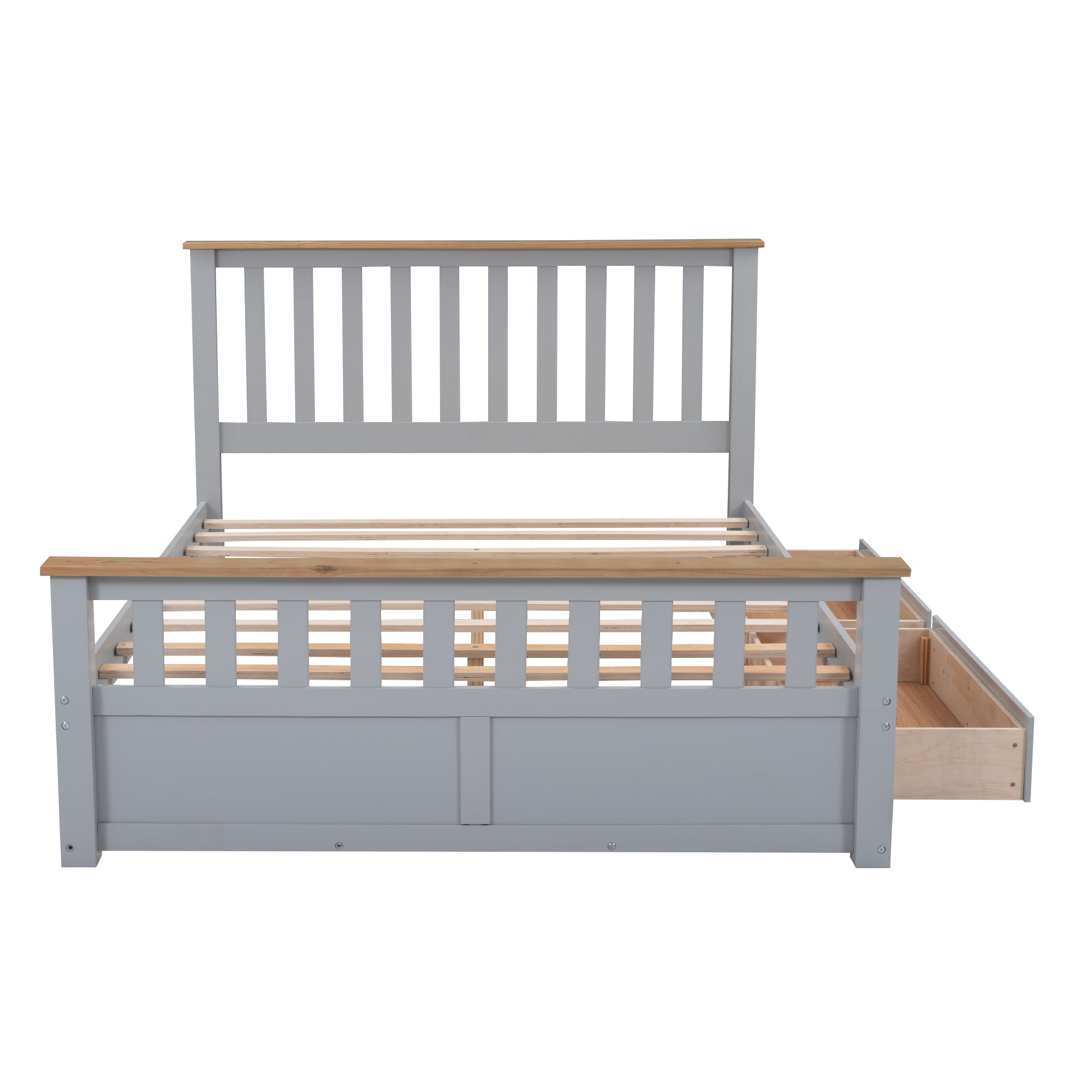 Queen Size Wood Platform Bed with Two Drawers and Wooden Slat Support,Gray+Natrual - Atlantic Fine Furniture Melbourne FL