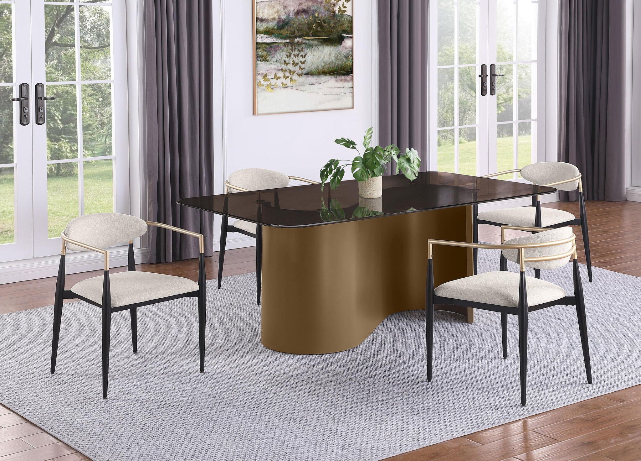 Alexis Fabric Upholstered Dining Arm Chair Beige (Set of 2) - Atlantic Fine Furniture Melbourne FL