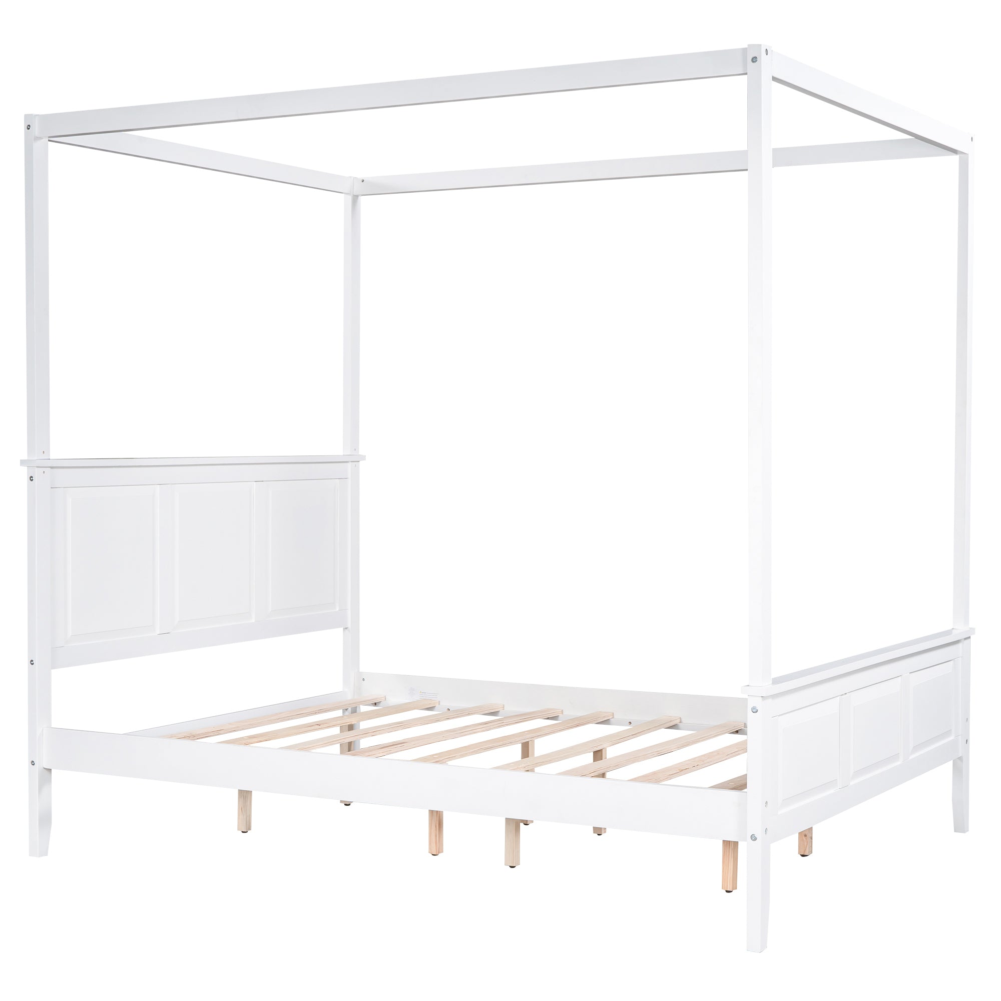 Queen Size Canopy Platform Bed with Headboard and Footboard,Slat Support Leg,White - Atlantic Fine Furniture Melbourne FL