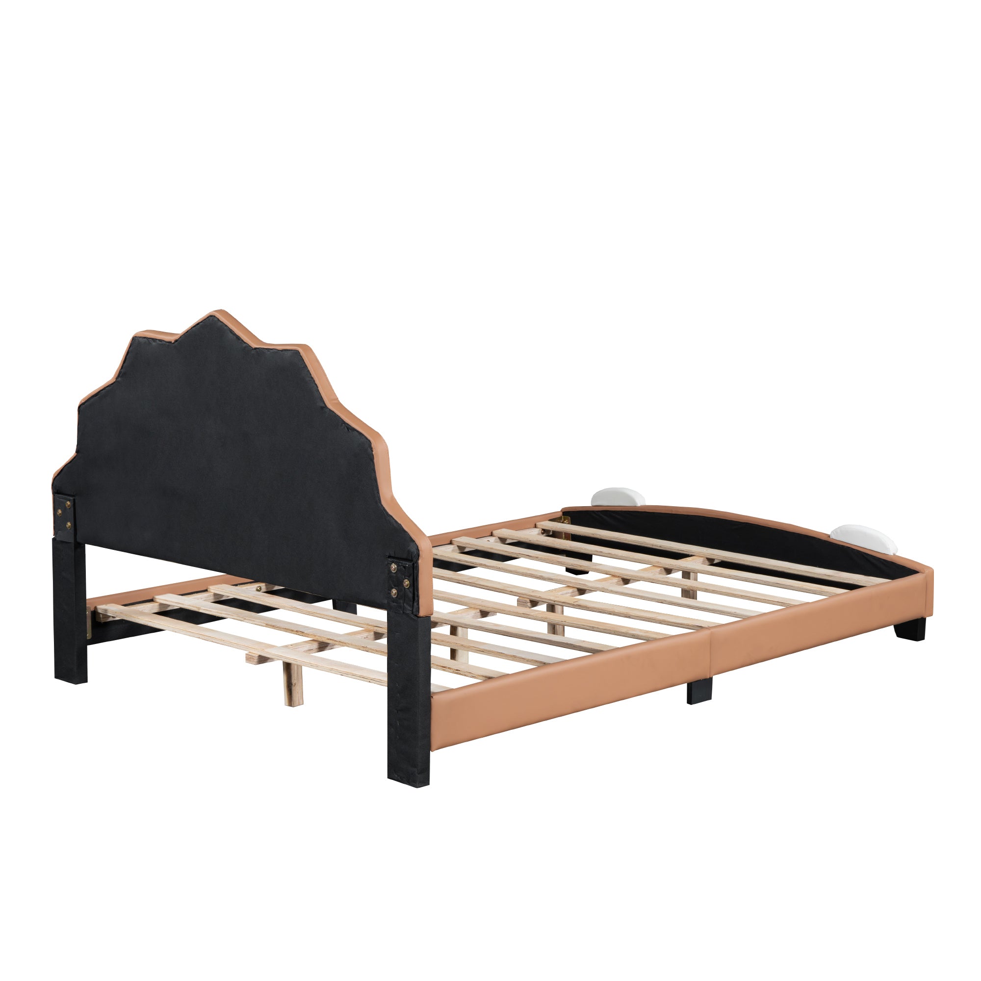 Full Size Upholstered Leather Platform Bed with Lion-Shaped Headboard, Brown - Atlantic Fine Furniture Melbourne FL