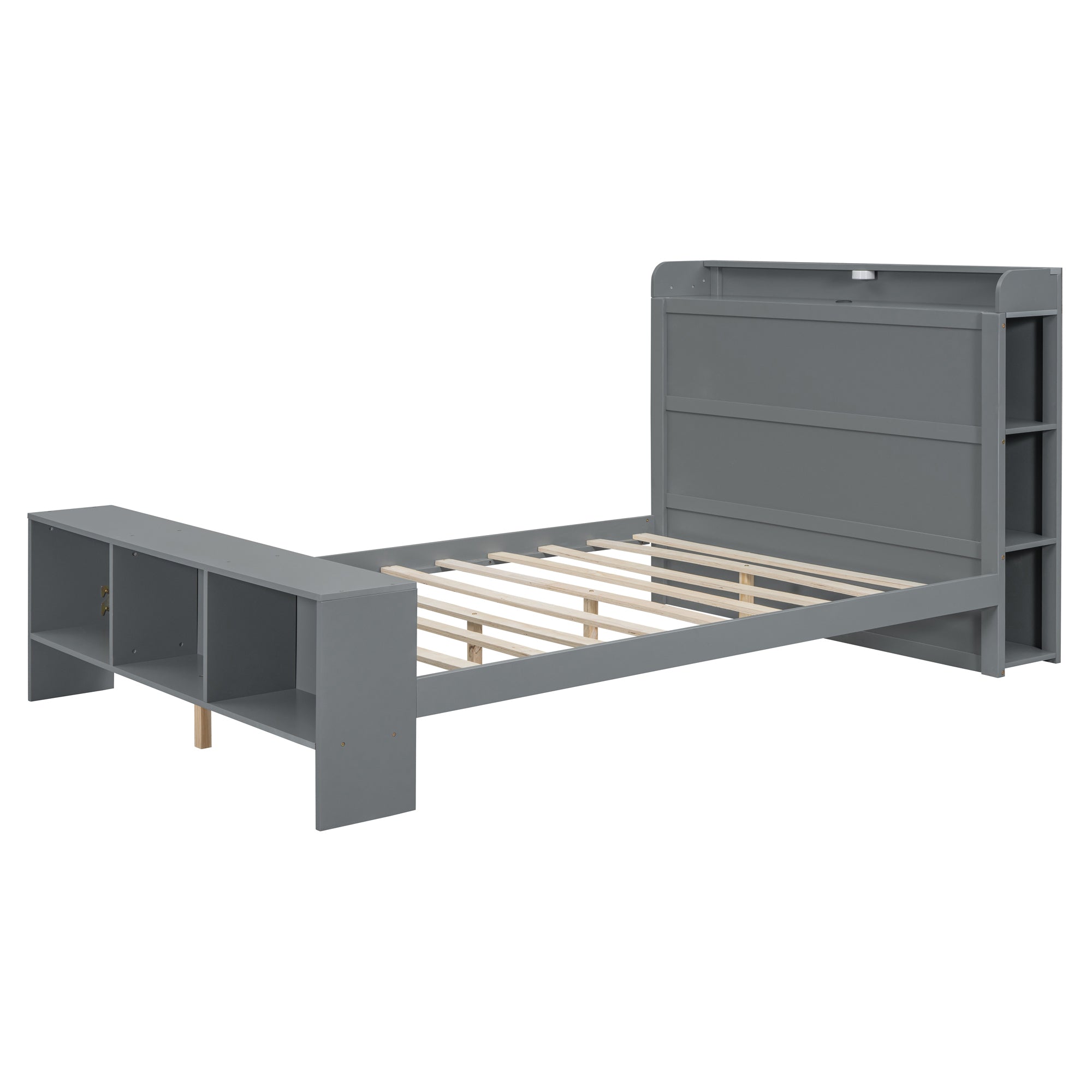 Full Size Platform Bed with built-in shelves, LED Light and USB ports, Gray - Atlantic Fine Furniture Melbourne FL