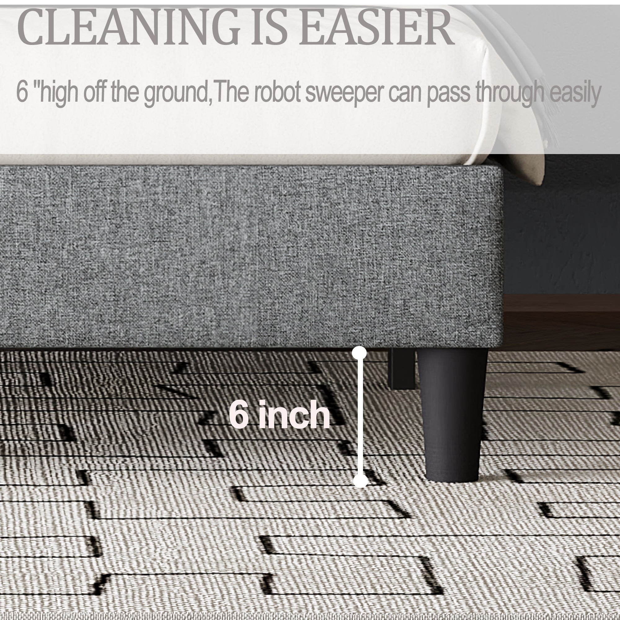 Full size Adjustable Headboard with Fine Linen Upholstery and Button Tufting for Bedroom, Wave Top Light Gray