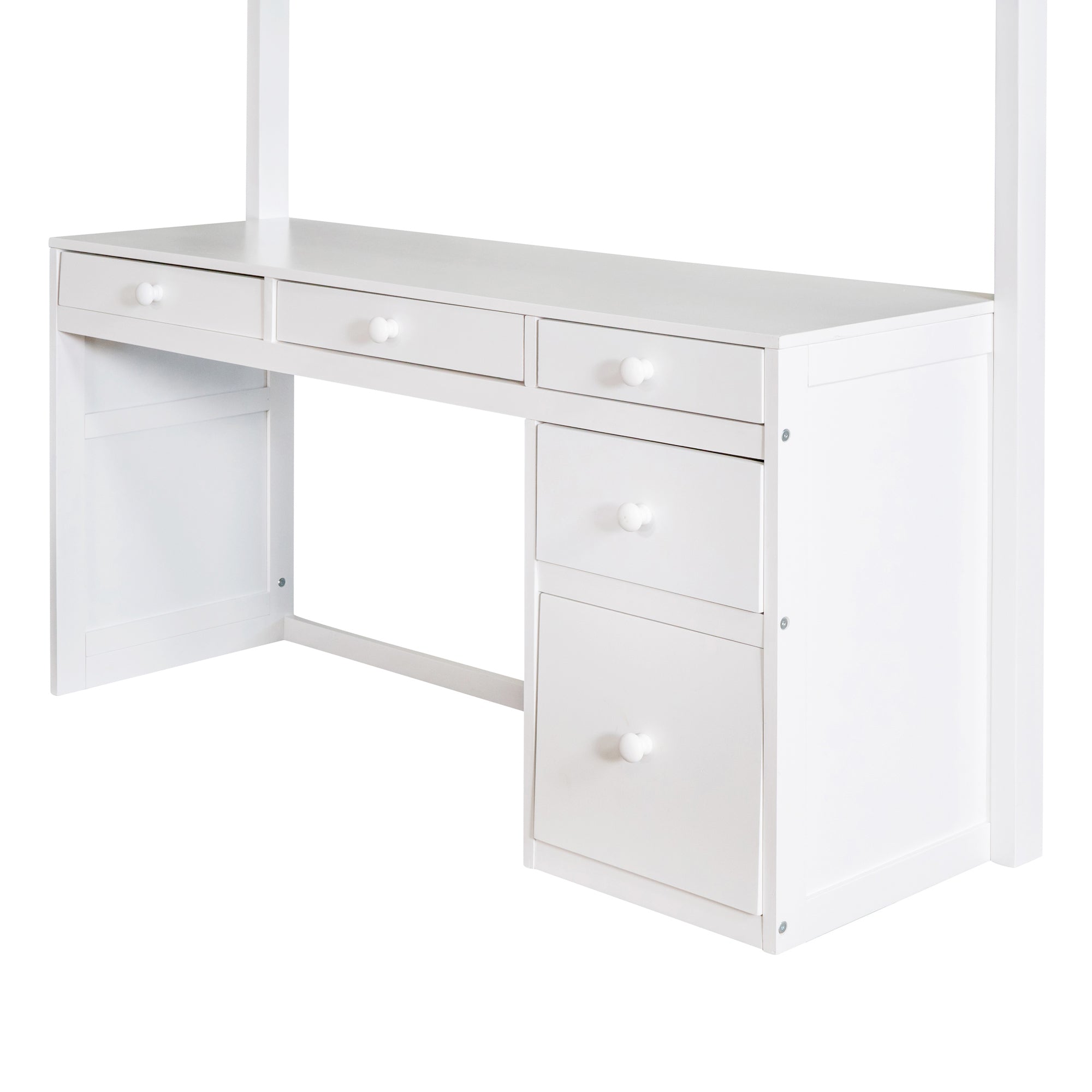 Full Size Loft Bed with Ladder, Shelves, and Desk, White - Atlantic Fine Furniture Melbourne FL