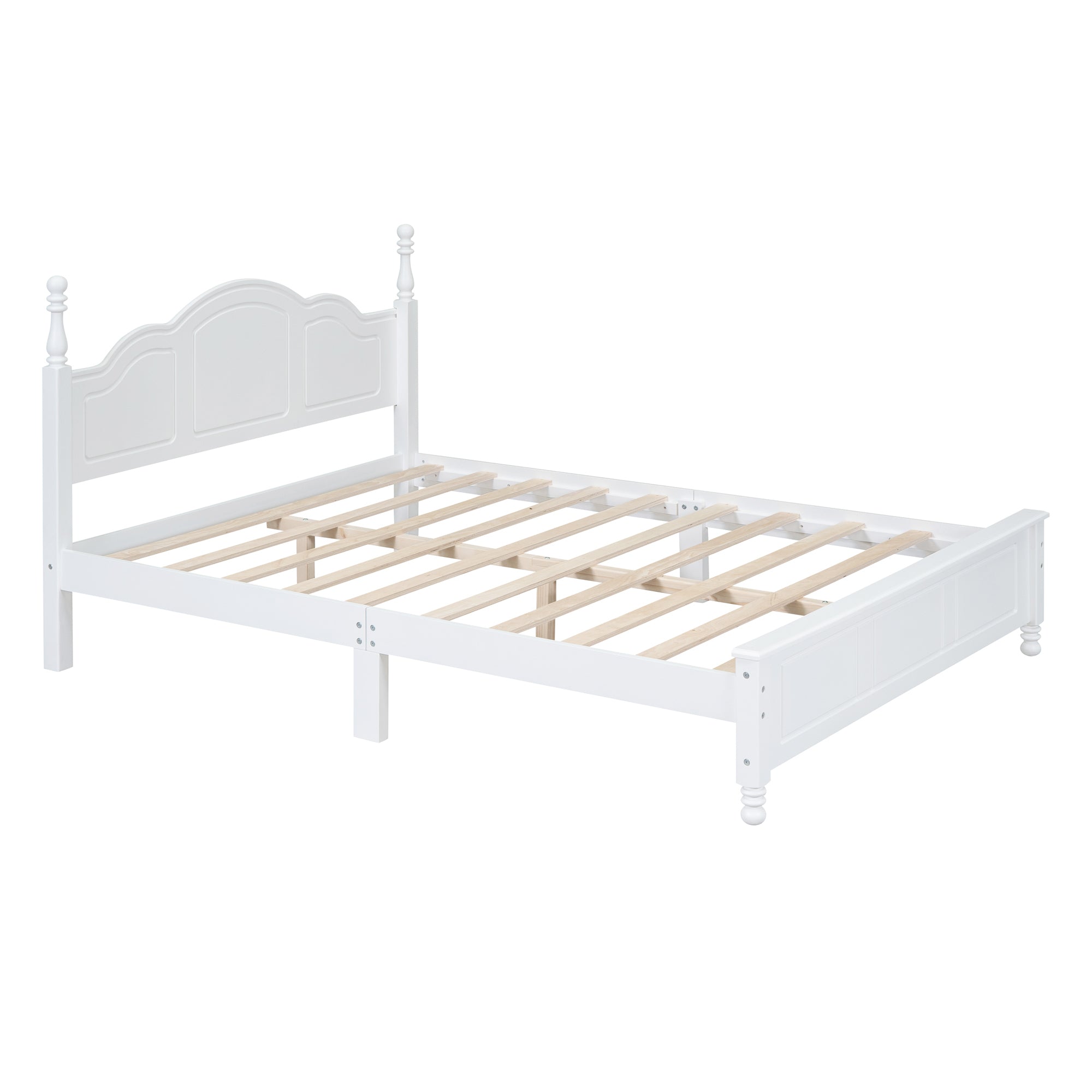 Queen Size Wood Platform Bed Frame,Retro Style Platform Bed with Wooden Slat Support,White - Atlantic Fine Furniture Melbourne FL