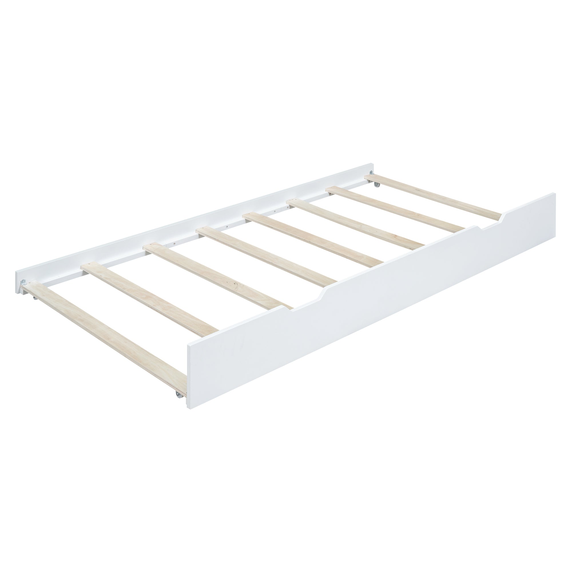 Wood Twin Size Platform Bed with Cartoon Ears Shaped Headboard and Trundle, White - Atlantic Fine Furniture Melbourne FL