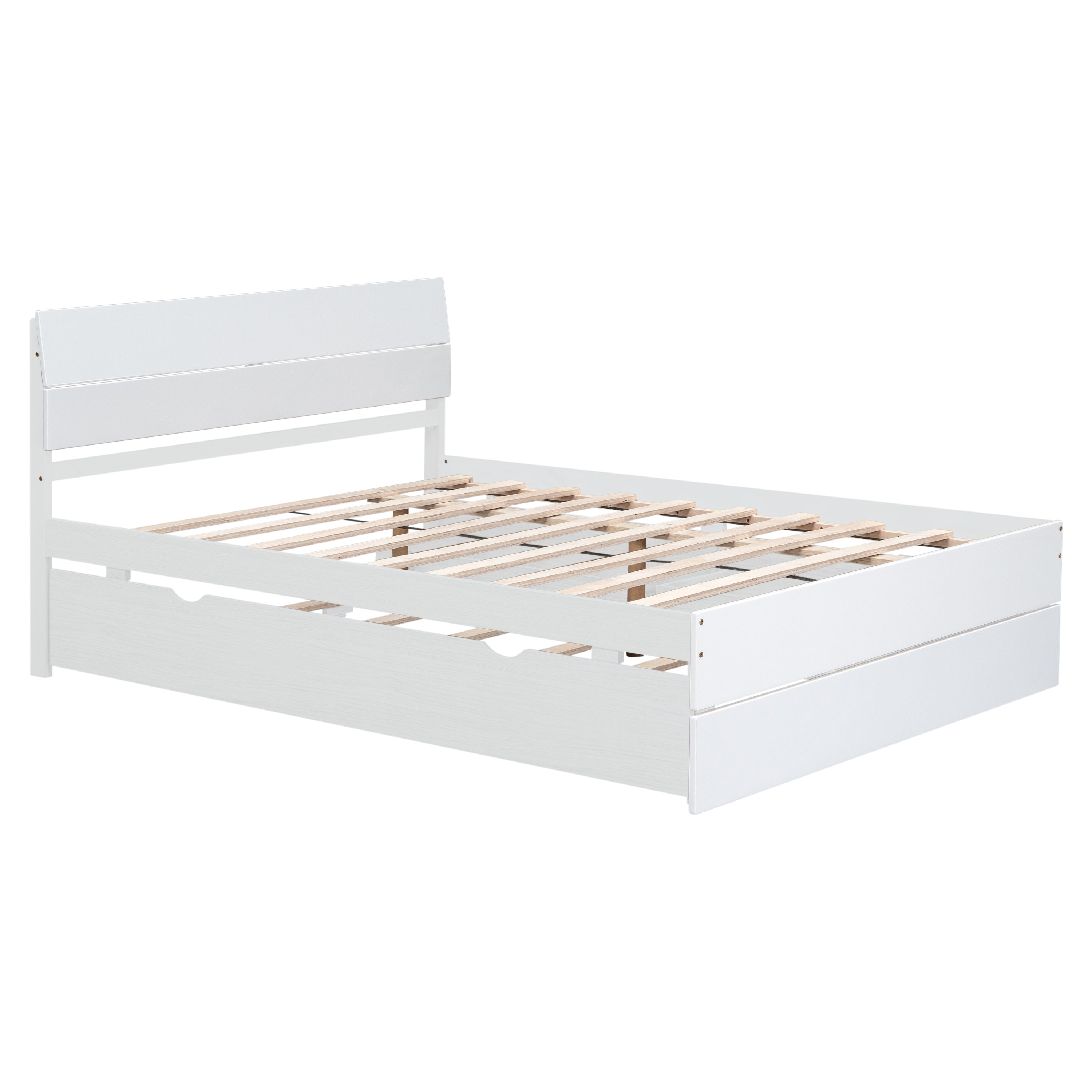 Modern Full Bed Frame With Twin Size Trundle And 2 Drawers For White High Gloss and Washed White Color